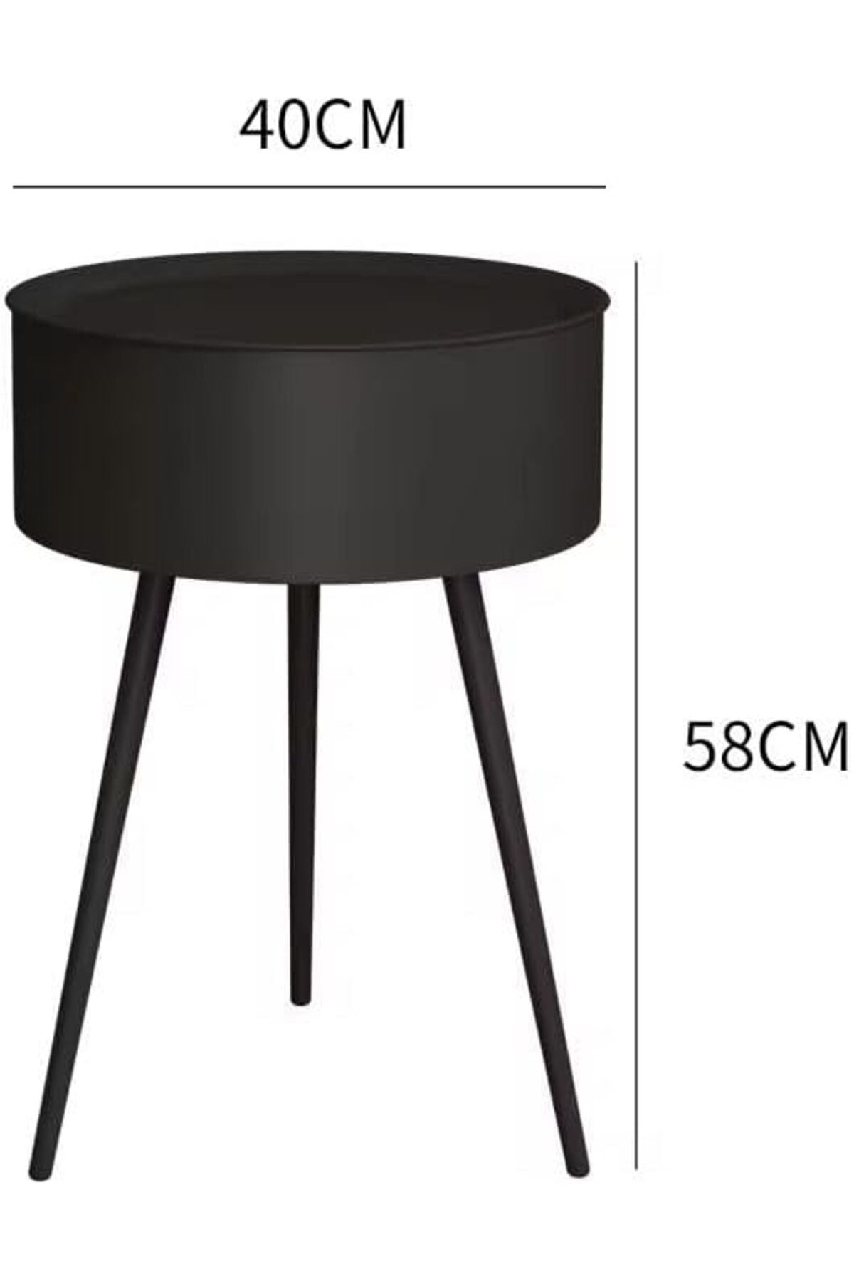 Generic-Round Side Table with Triangle Metal Legs, Coffee Table with Storage Shelf, Bedside Table, Black Col 3