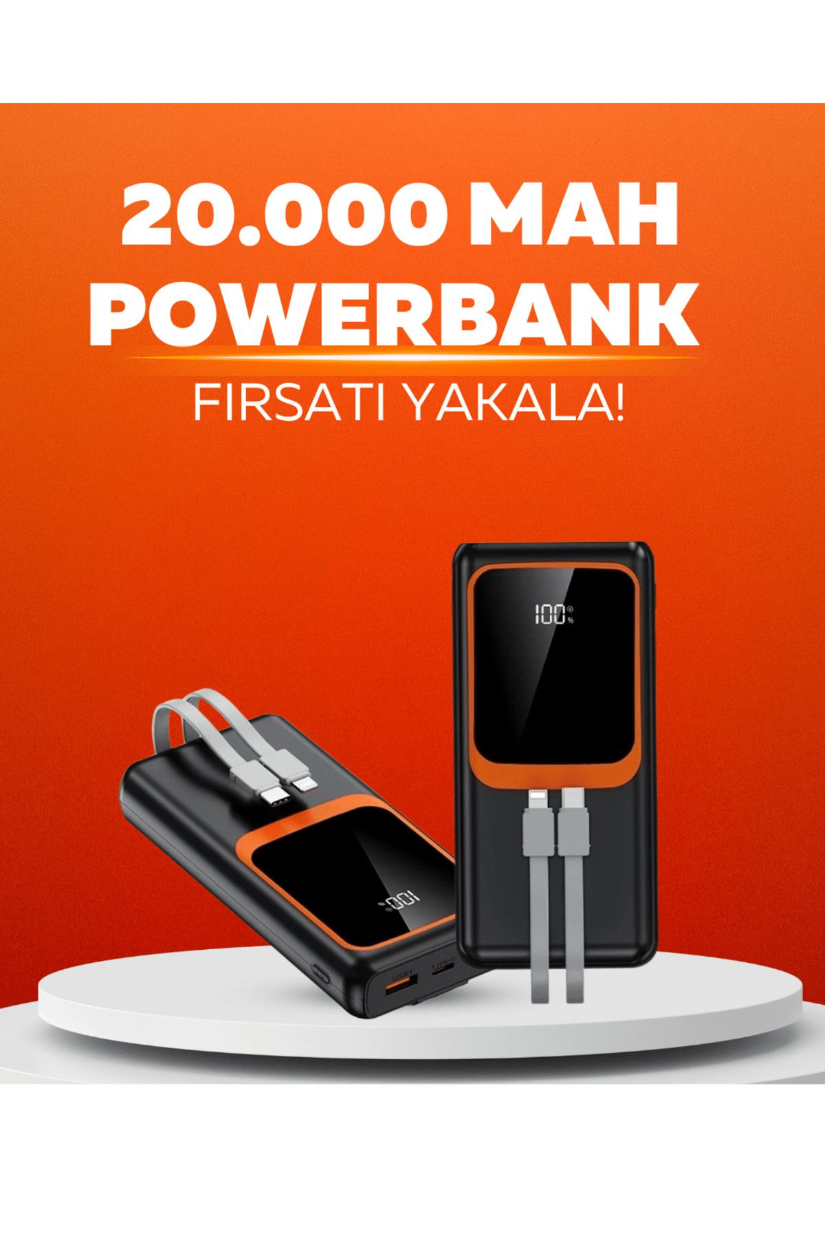 FTA TİCARET 20.000 mAh Powerbank – 22.5W Hızlı Şarj, Çok Kablolu, Dijital Göstergeli