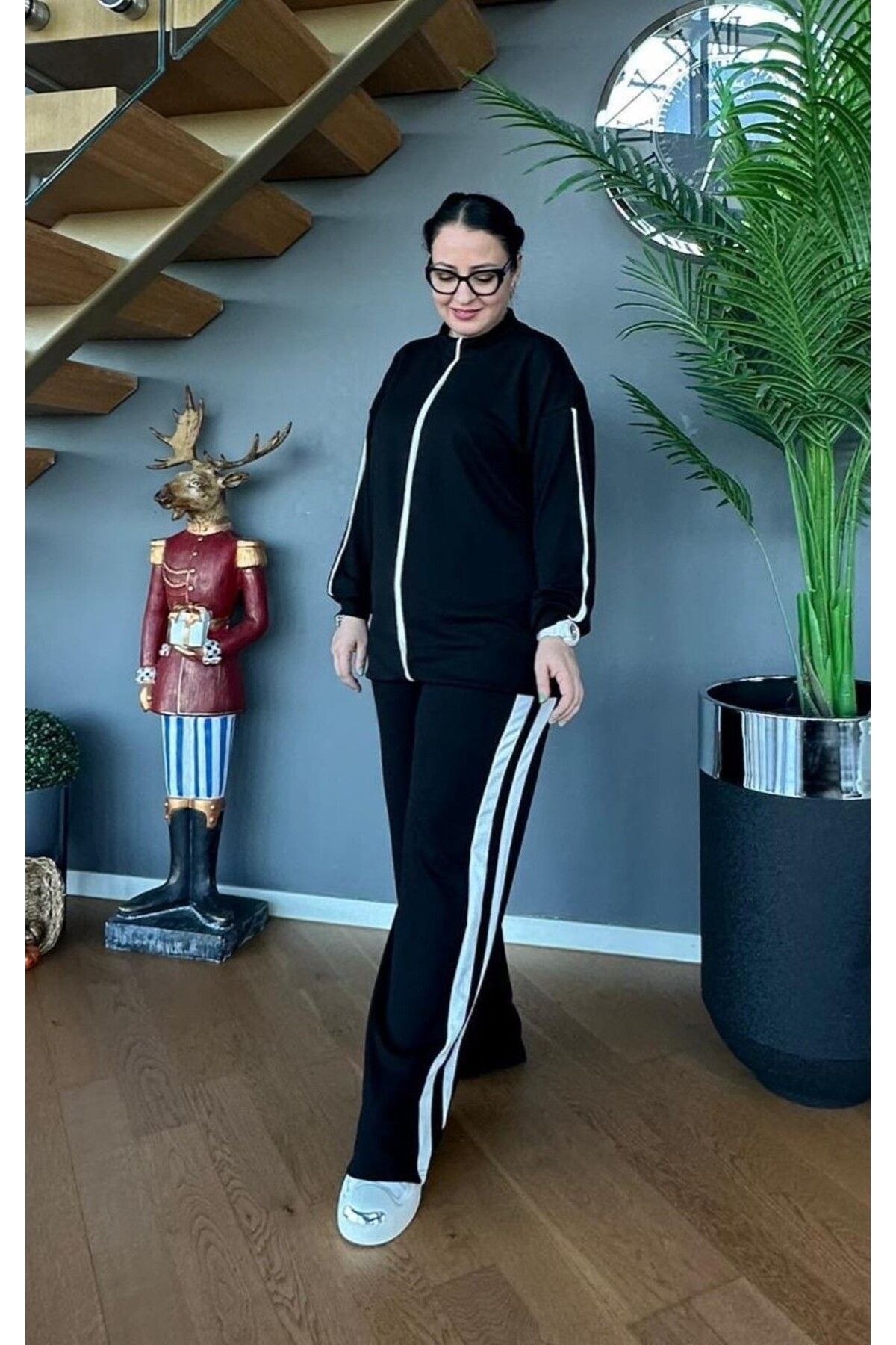 Vio Moda Büyük Beden Büyük Beden Modal Şeritli Takım
