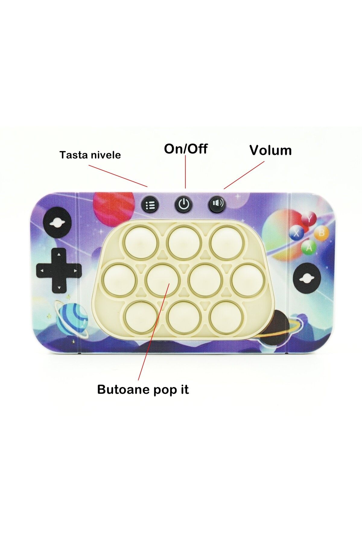 Flippy-Console Toy, speed push game, lights/sounds, ABS/silicone, multicolor space, 15.5x7.6x5.3 cm 5