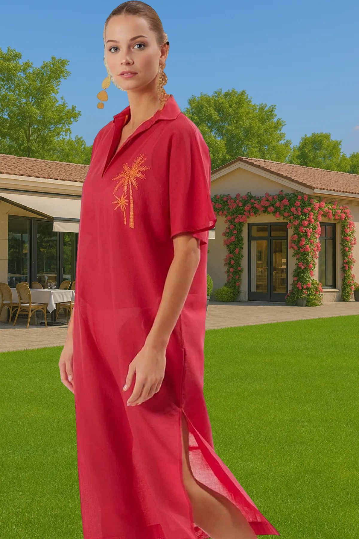 PayBuy Plaj Elbisesi Maxi Boy %100 Pamuk Vual Dokuma Nakışlı Tasarım Rahat Ve Şık Uzun Ömürlü
