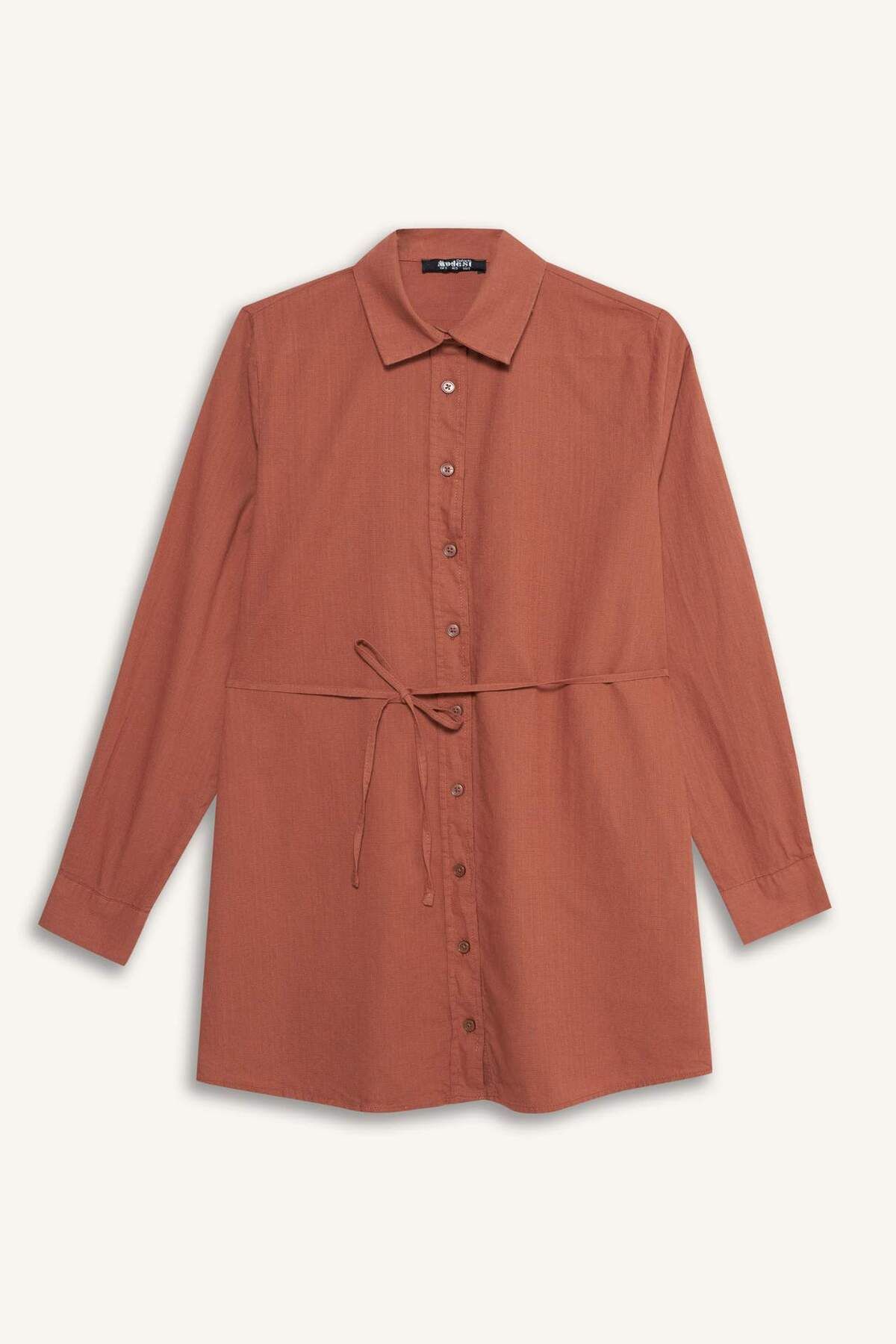 DeFacto Regular Fit Poplin Bağlamalı Uzun Kollu Gömlek Tunik D4160AX25SM
