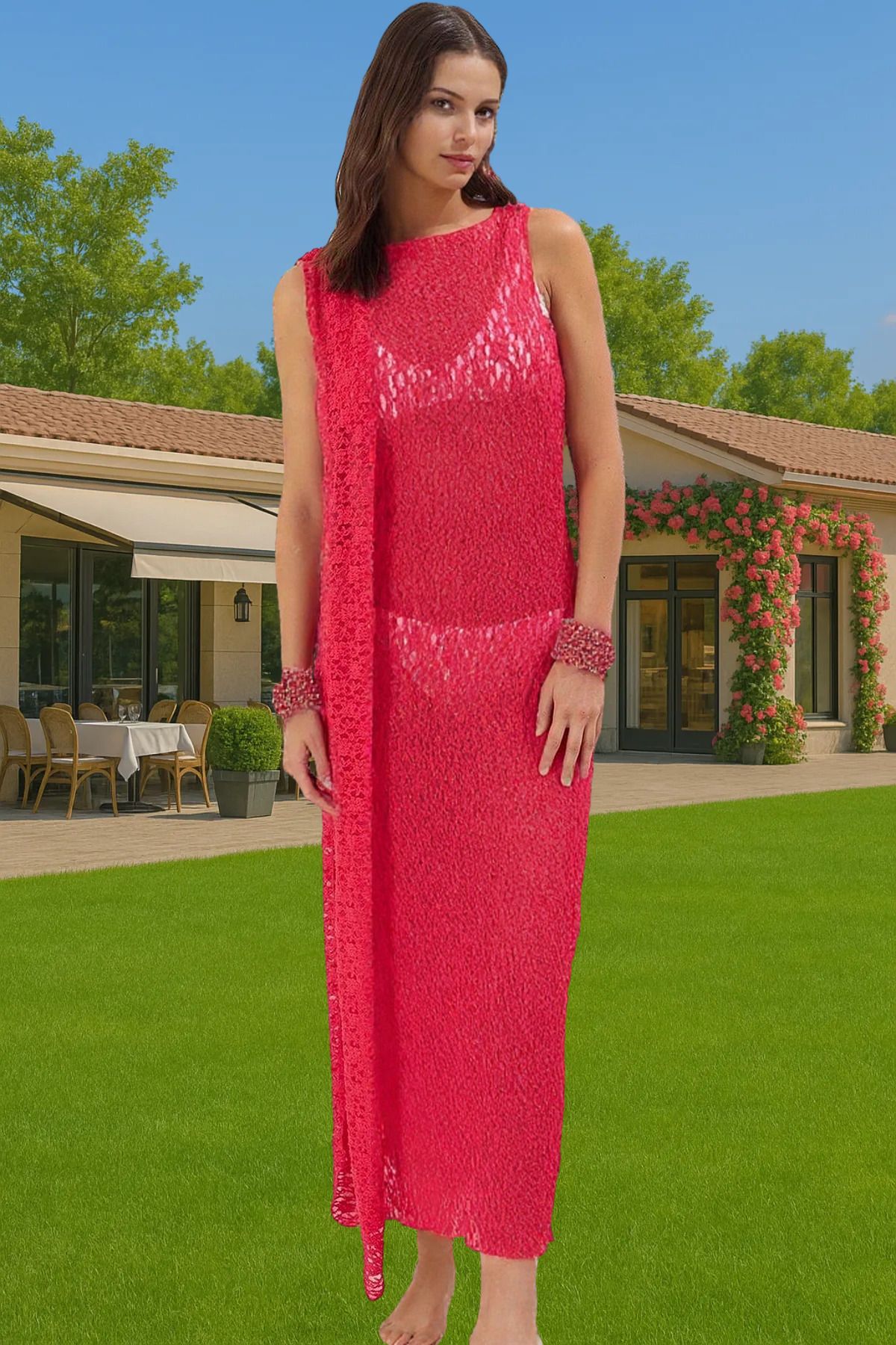 PayBuy Maxi Örme Dantel Plaj Elbisesi Bodycon Kalıp Yazlık Şık Tasarım Şık Görünüm Zarifane Tasarım