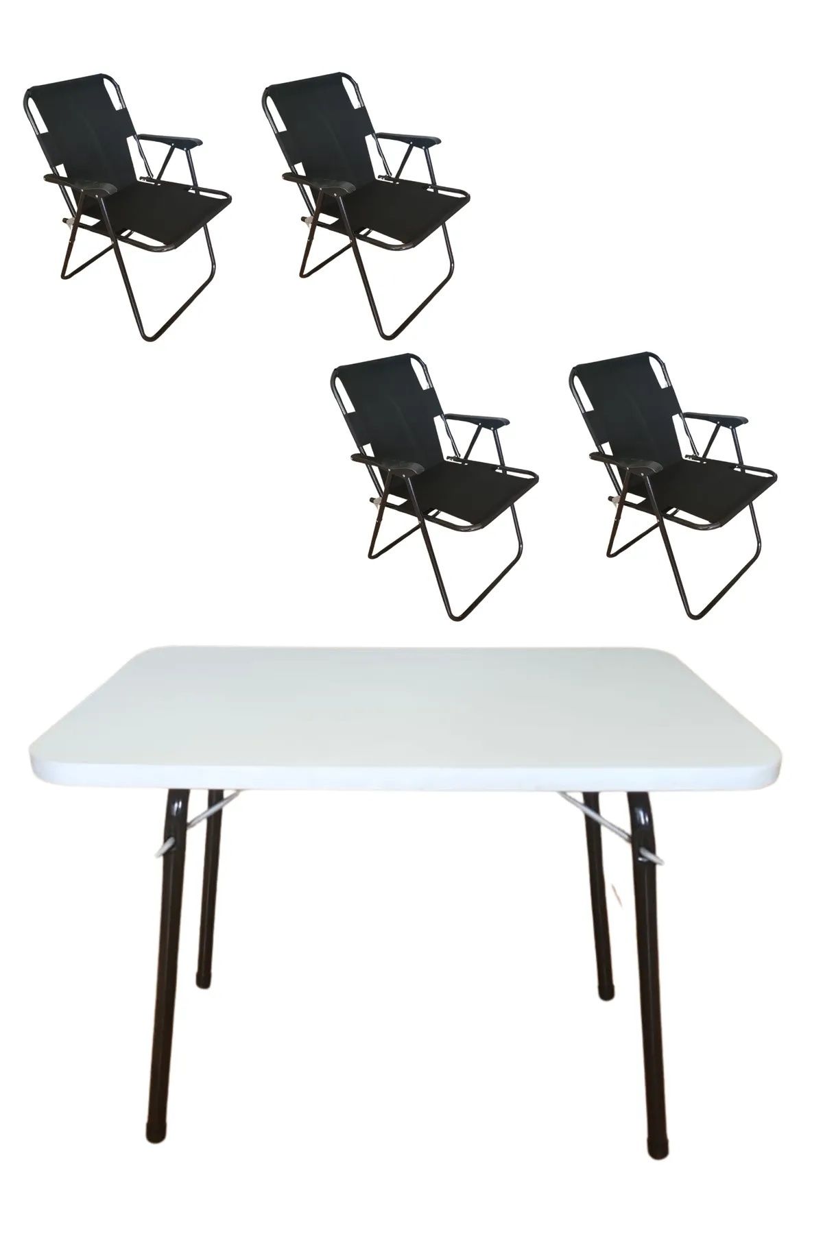 teknotrust 4'lü Siyah Katlanabilir Kamp Sandalyesi ve 60x45 cm Katlanır Masa Seti