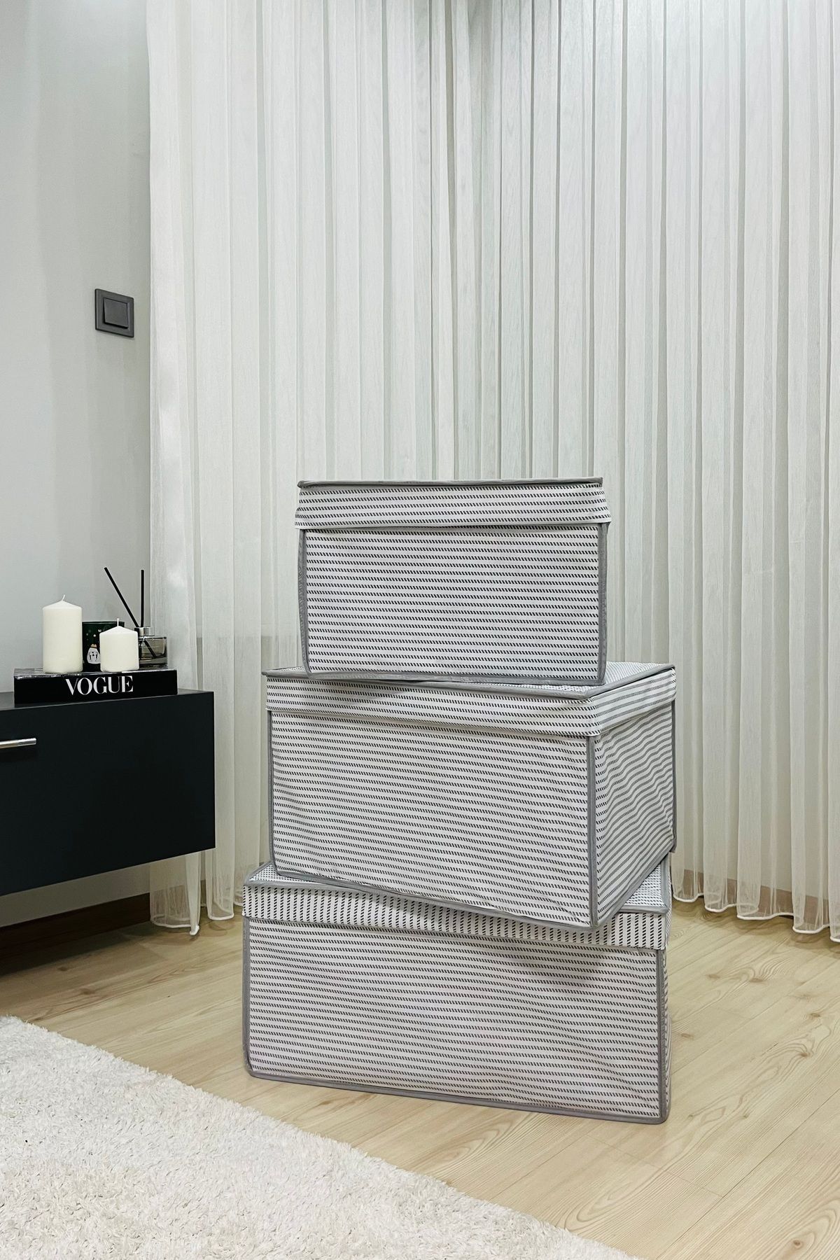 teknotrust 3'lü mini kutu hurç düzenleyici, oyuncak ve saklama kutusu, 40x30x25 cm, gri