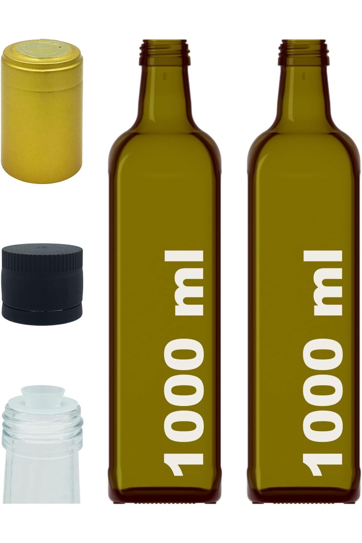 mazıdağı mazzıdağ 1000 ml Yeşil Maraska Yağdanlık Kapaklı Ve Kapüşonlu 1000 Cc Köşeli Cam Şişe 2