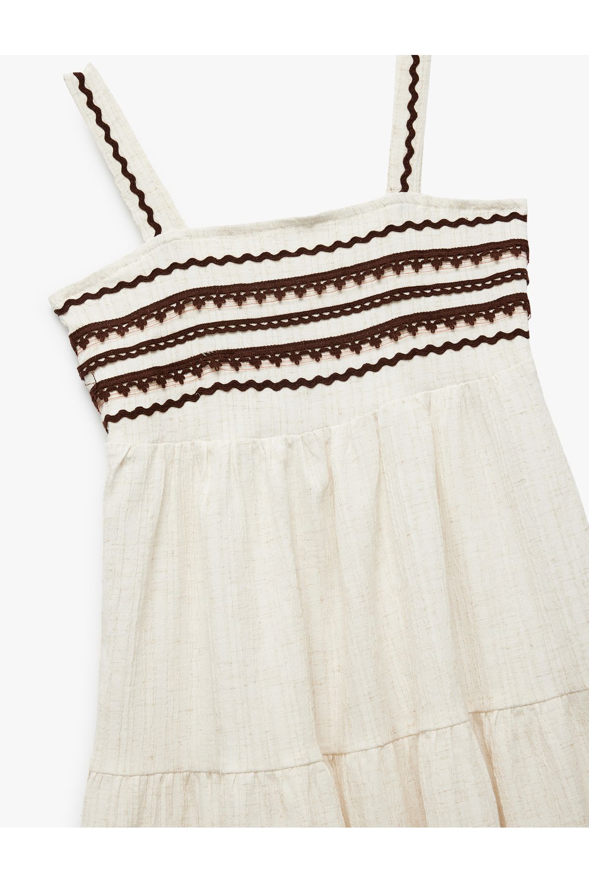 Koton-New Season Viscose Linen Blended Loose Fit Layered Square Neck Strap Long Dress 3