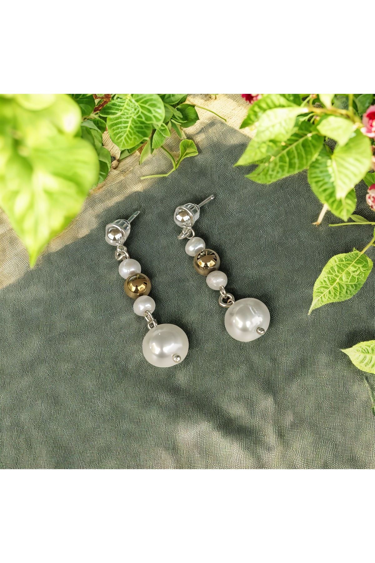 PureBlueCollection 925 Ayar Gümüş Kültür İncisi & Pirit Taşlı El Yapımı Küpe
