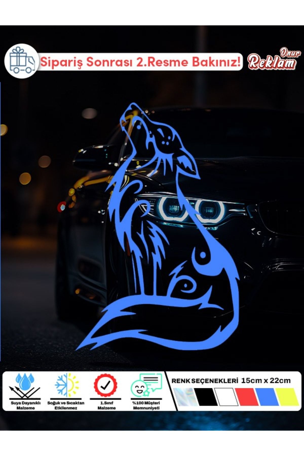 Onur Reklam Uluyan Kurt Figürlü Araç Sticker – 15x22 cm – Suya Dayanıklı