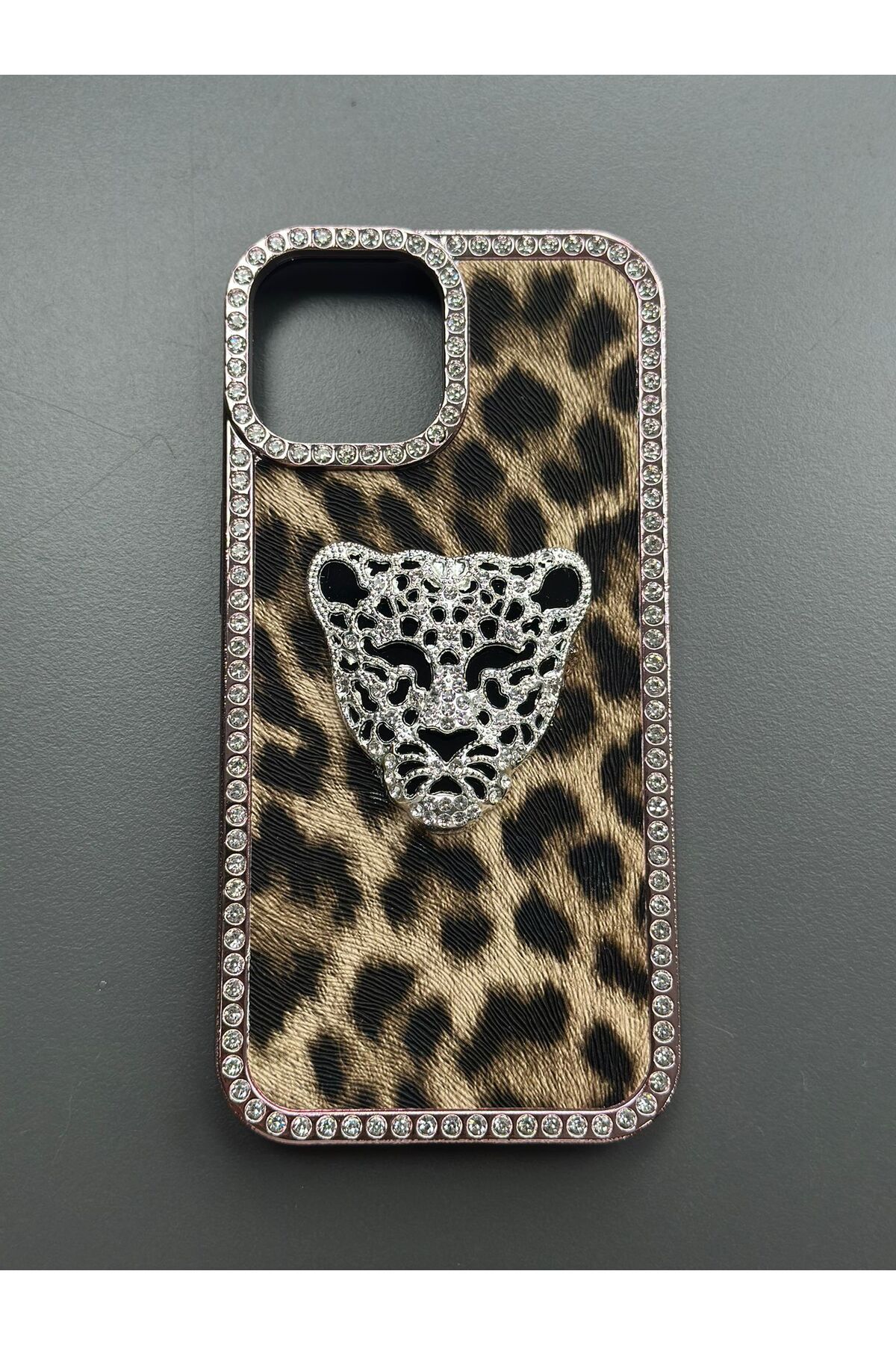 PEXURA TECH İphone 15 Leopar taşlı Telefon Kılıfı