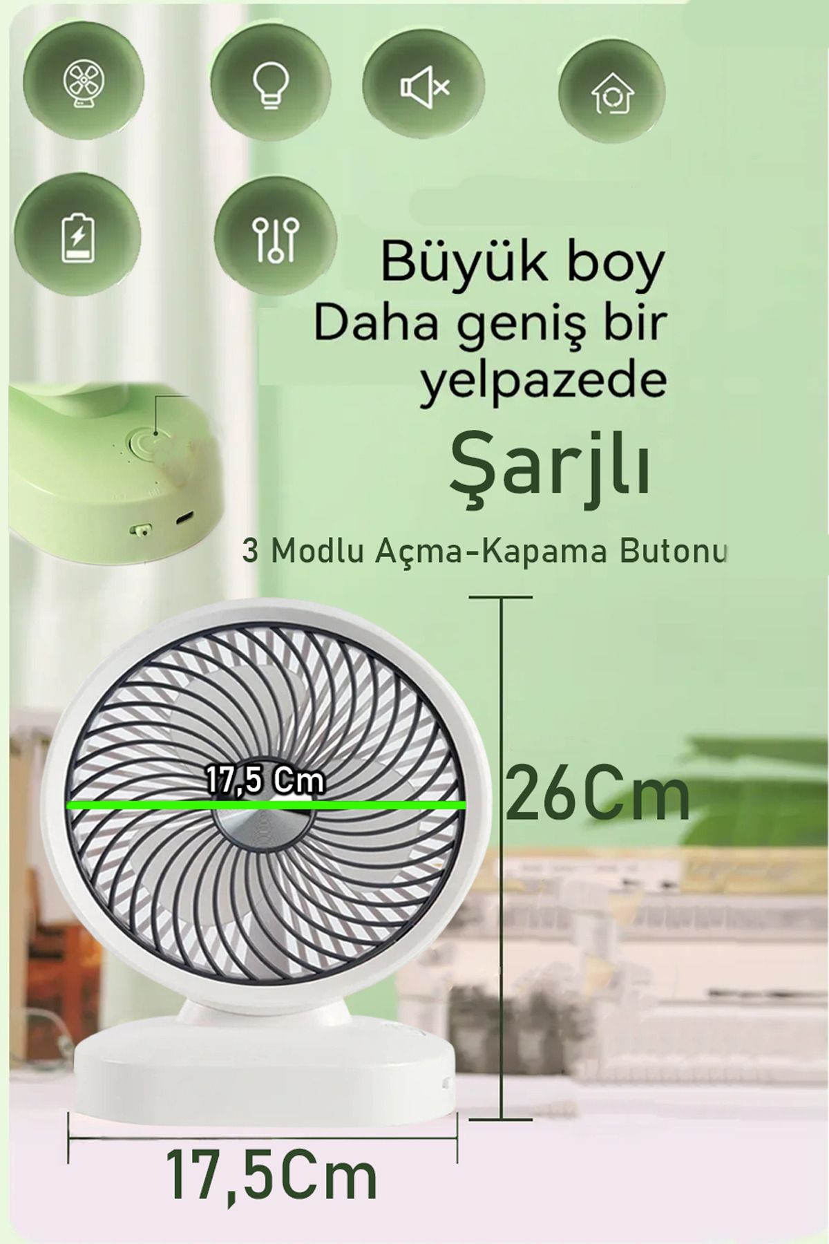 nextbuy Şarjlı Masaüstü Döner Oynar Başlıklı 3 Hız Modu Turbo Fan Soğutucu Vantilatör Beyaz ZB120