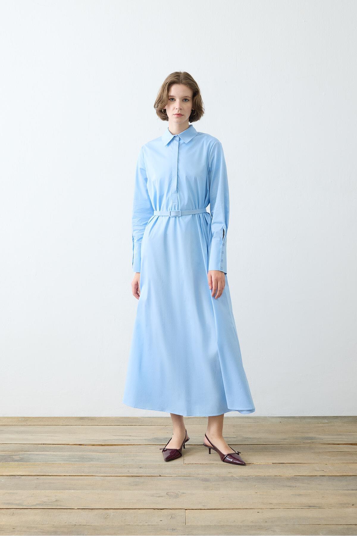 NOVA PAPER TOUCH POPLİN LOOSE CUT DRESS BABY BLUE