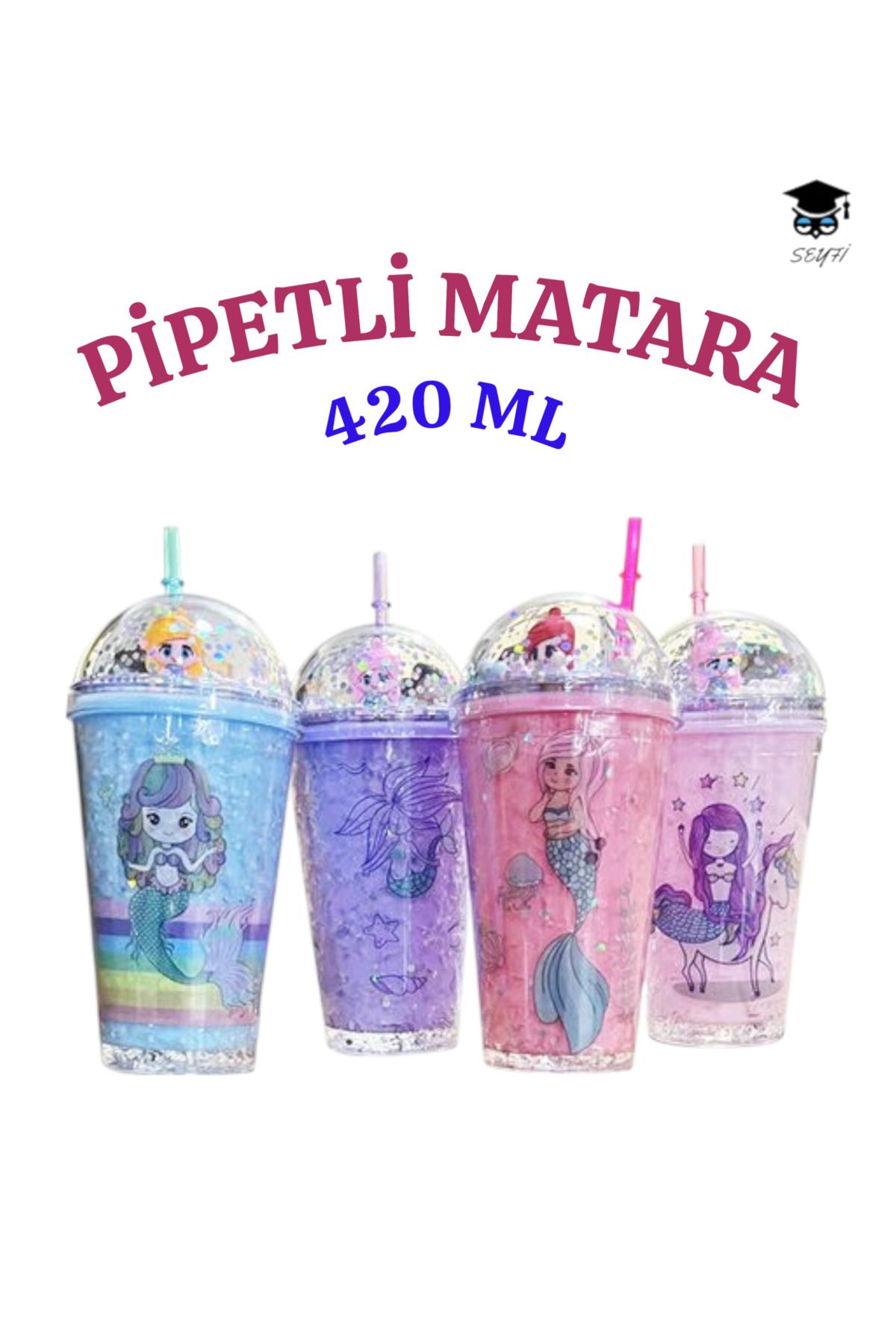 SEYFİKİRTASİYE 1 adet Desenli plastik pipetli bardak 420ml karma renk yollanmaktadır