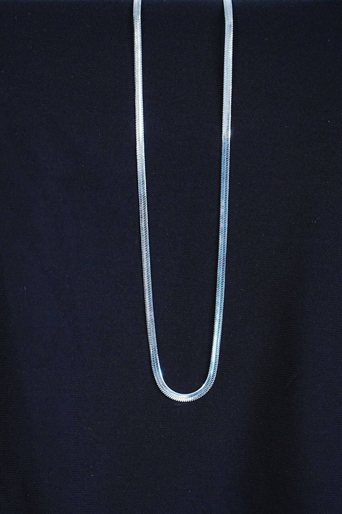 S PAZARIM İtalyan Çelik Kolye 45cm 4mm Paslanmaz Gümüş