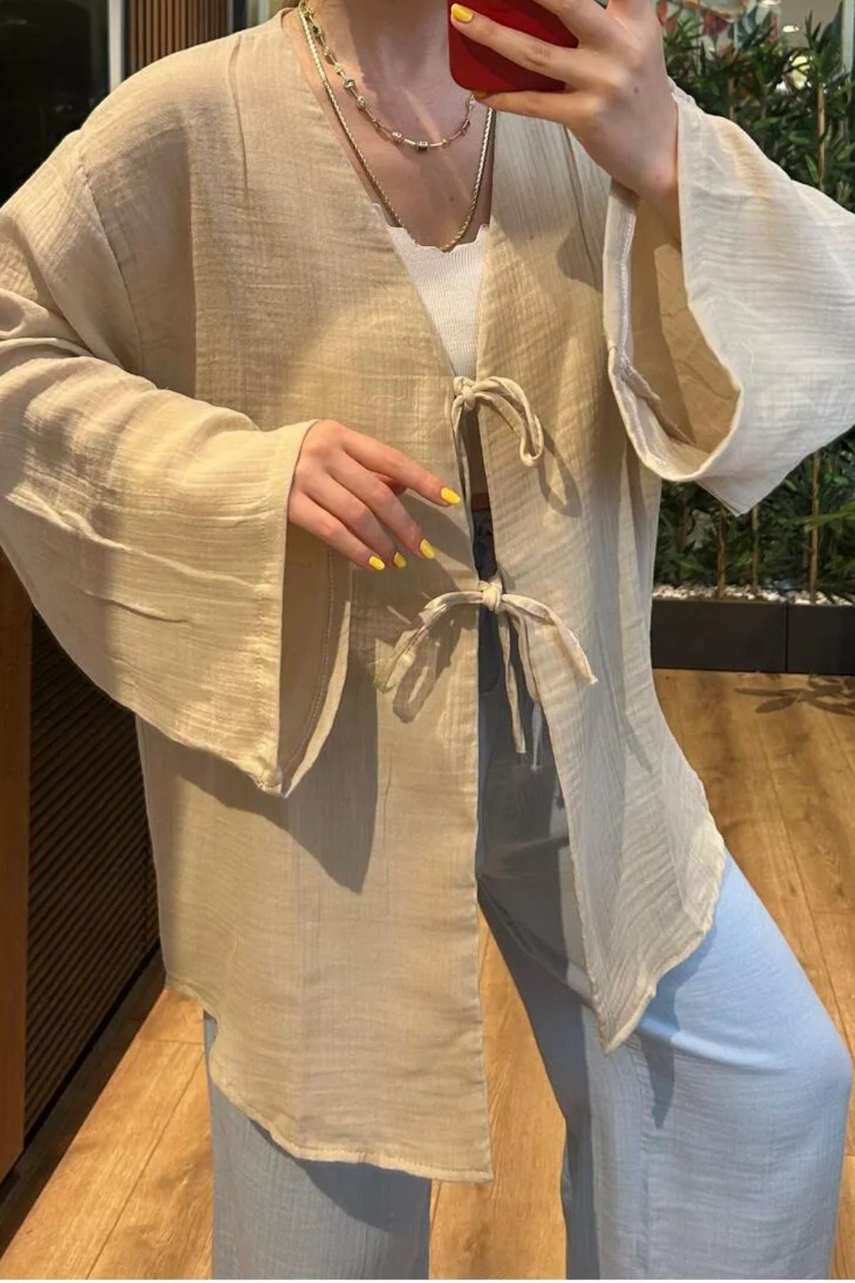 Mogi Butik Kadın Çift Bağlamalı Müslin Kumaş Kimono 3085