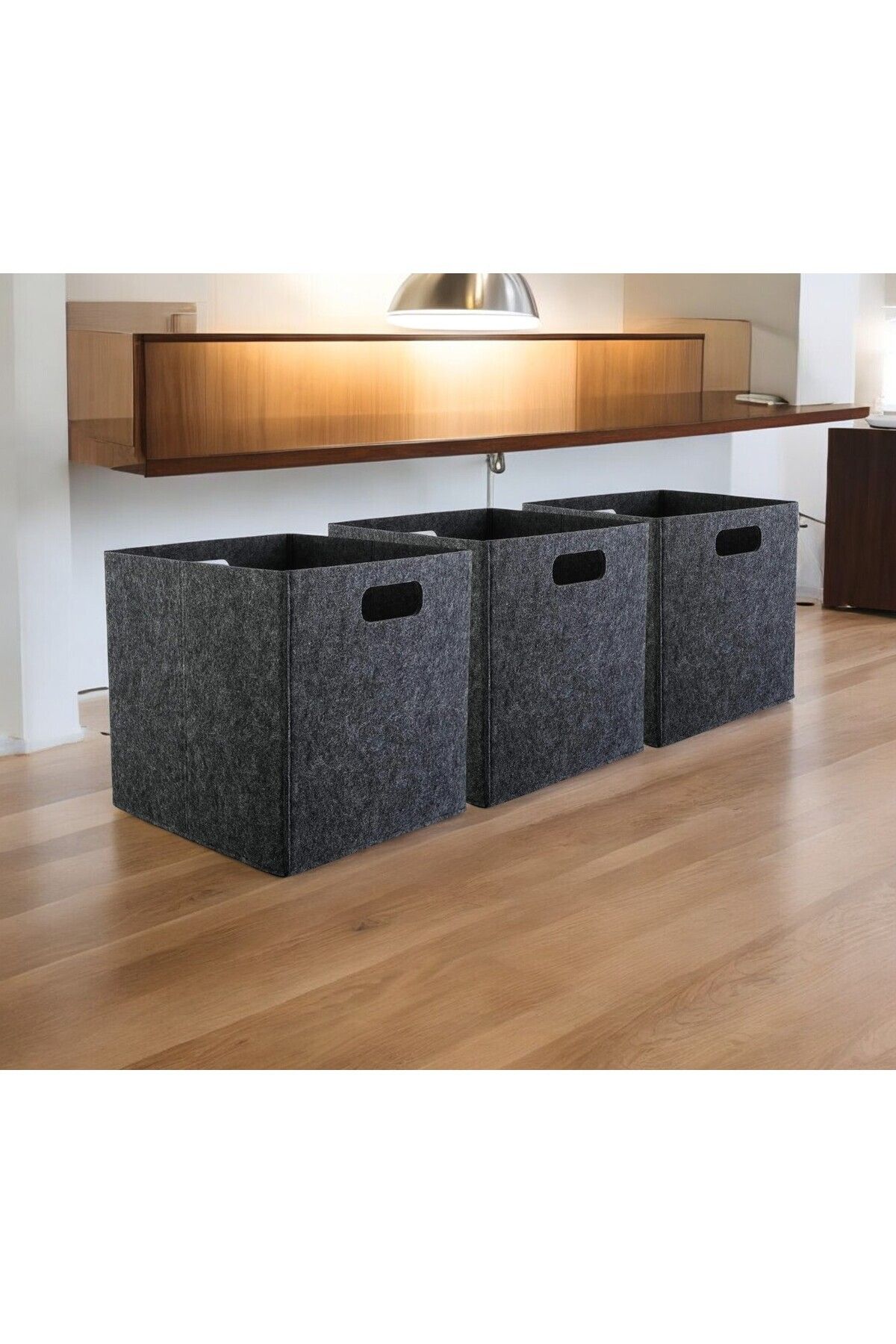 teknotrust Gri Çok Amaçlı Keçe Kutu Seti, Dolap İçi Düzenleyici, 3'lü, 32x32x32 cm