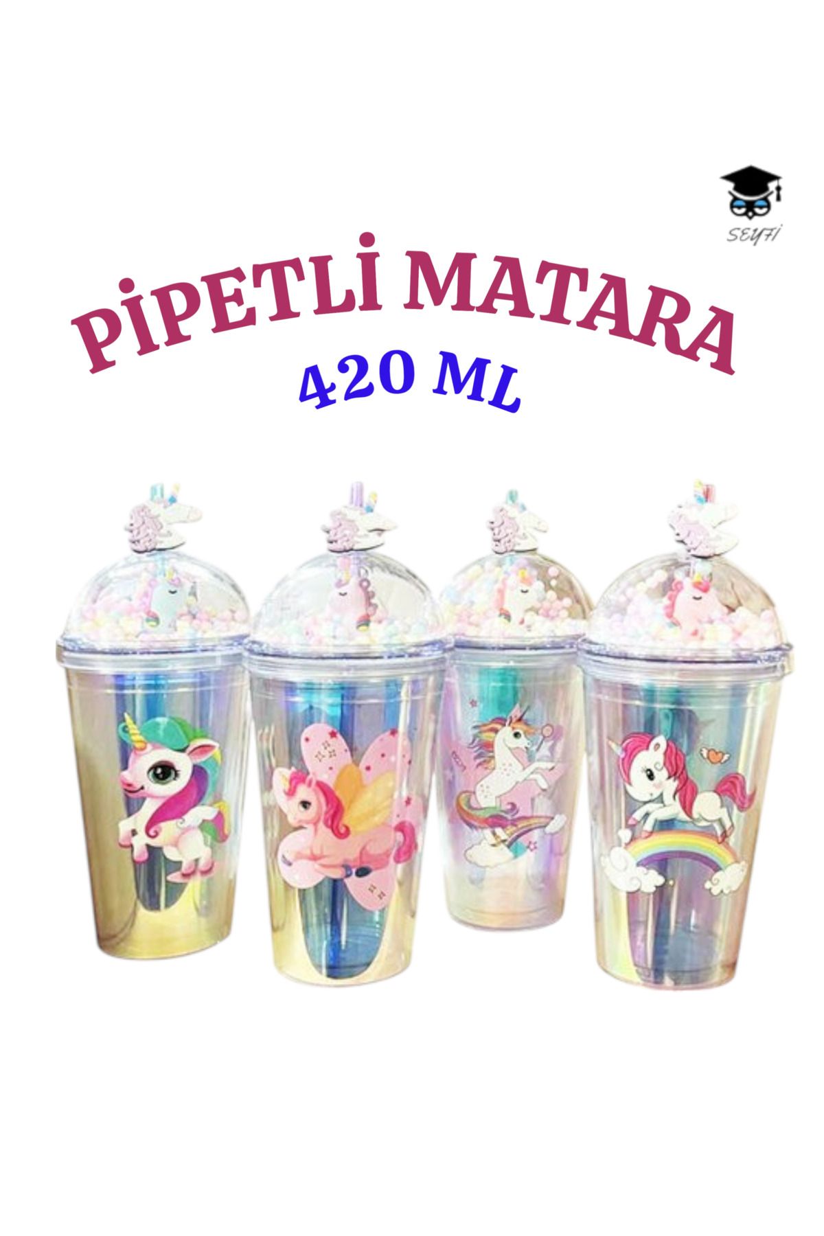 SEYFİKİRTASİYE 1 adet Desenli plastik pipetli bardak 420ml karma renk yollanmaktadır