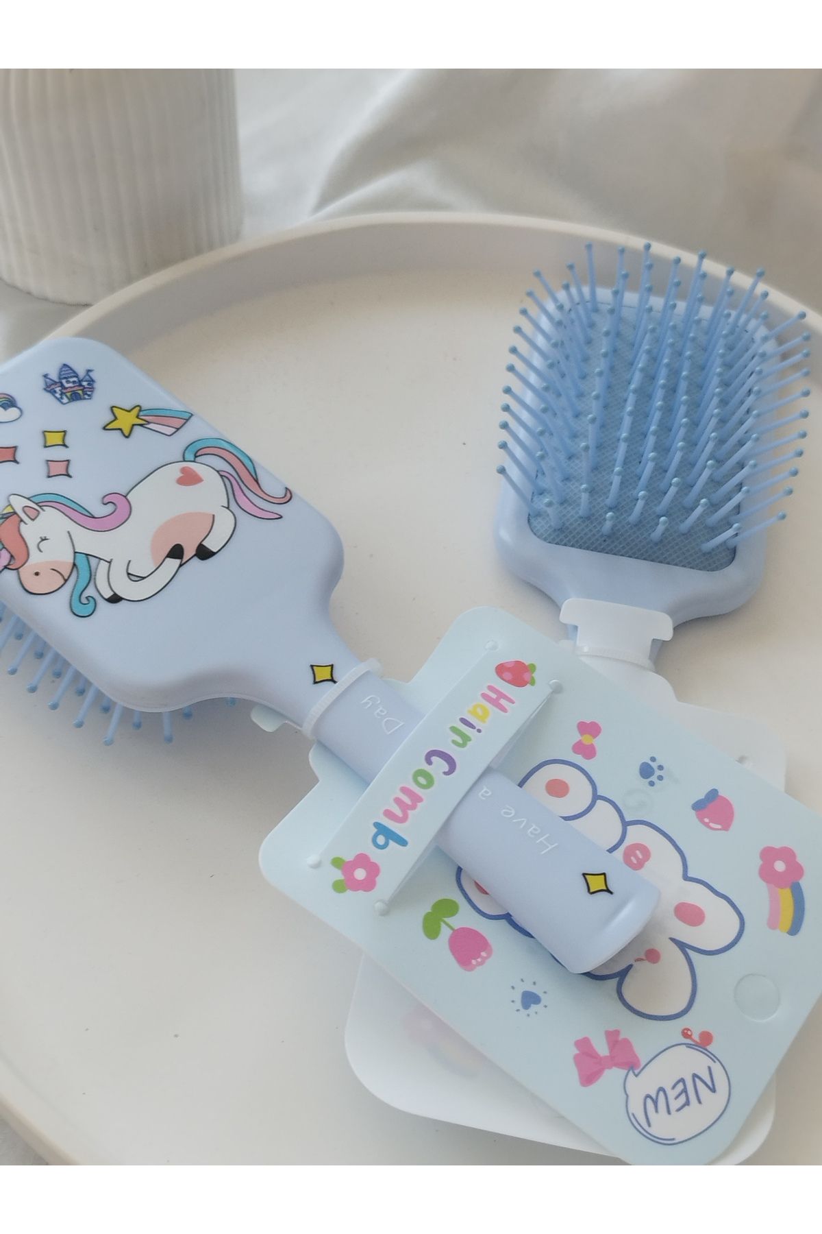 LADYBİRDAKSESUAR Karakterli renkli Unicorn figür Çocuk tarağı Dikdörtgen