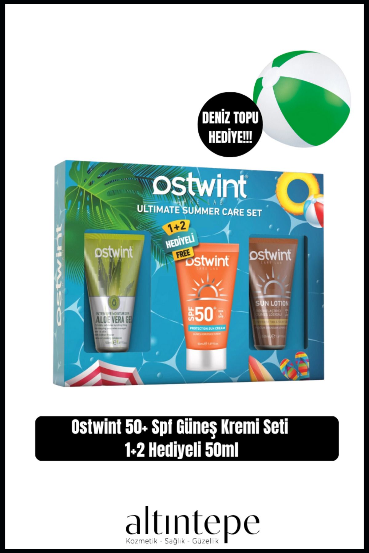 Altıntepeshop 50+ Spf Güneş Kremi Seti 1+2 Hediyeli 50ml