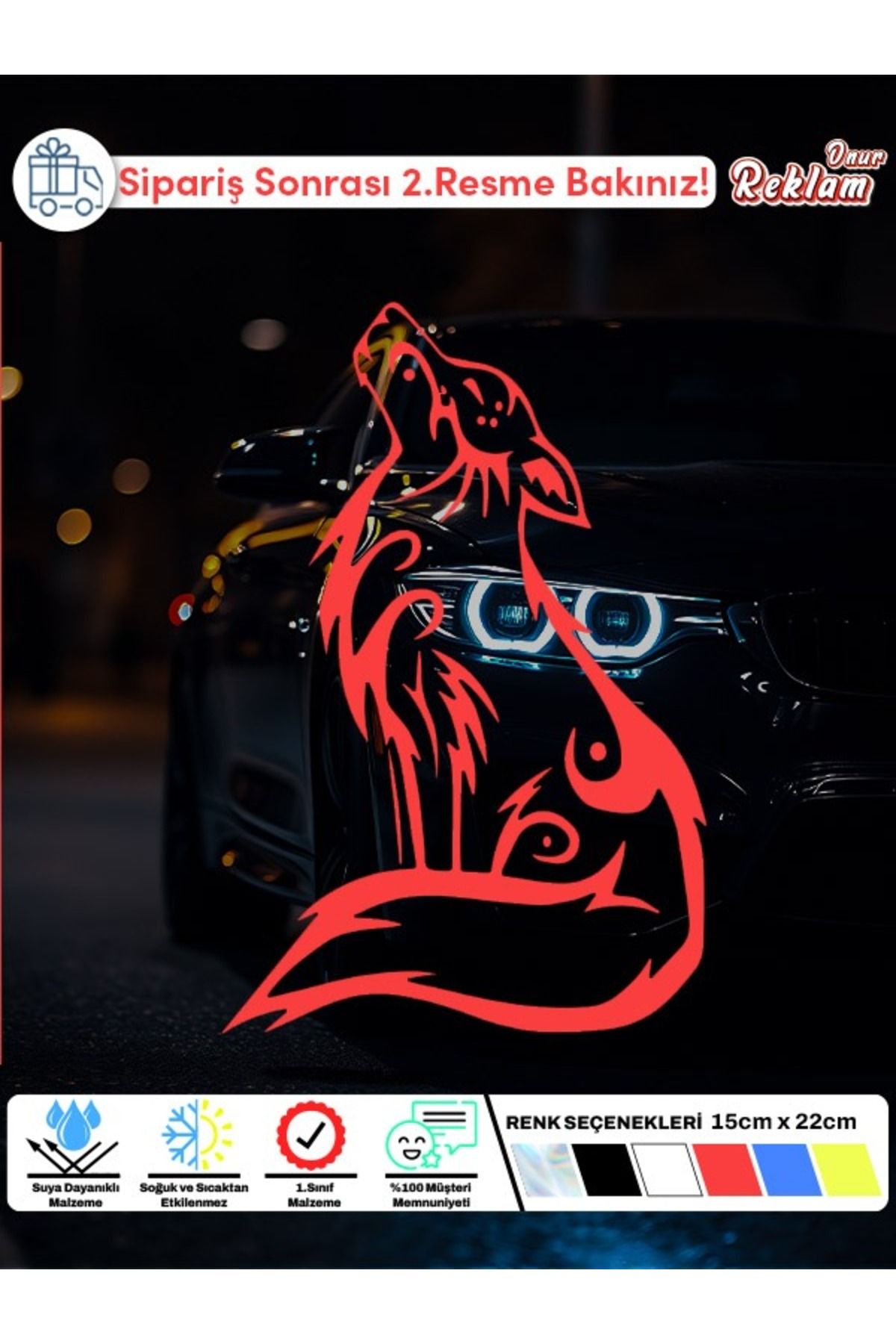 Onur Reklam Uluyan Kurt Figürlü Araç Sticker – 15x22 cm – Suya Dayanıklı