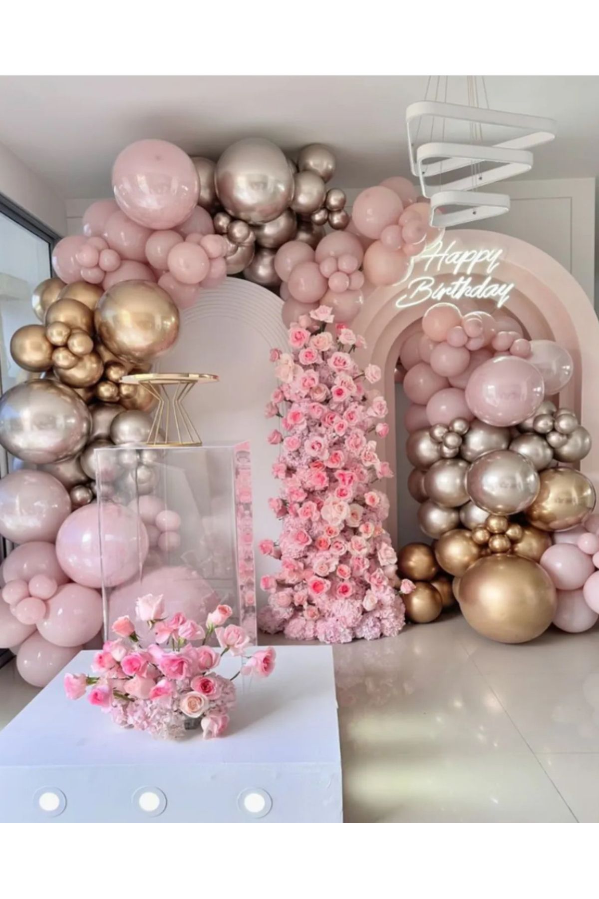 Çemrek Süs Parti Pink Blush Krom Gold White Gold Pudra Balon Zinciri sEti 100 lü