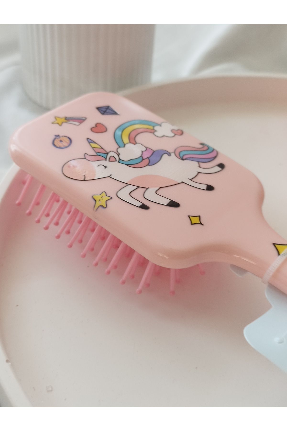 LADYBİRDAKSESUAR Karakterli renkli Unicorn figür Çocuk tarağı Dikdörtgen