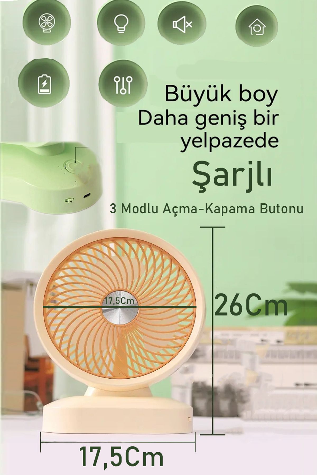 nextbuy Şarjlı Masaüstü Döner Oynar Başlıklı 3 Hız Modu Turbo Fan Soğutucu Vantilatör Krem ZB120