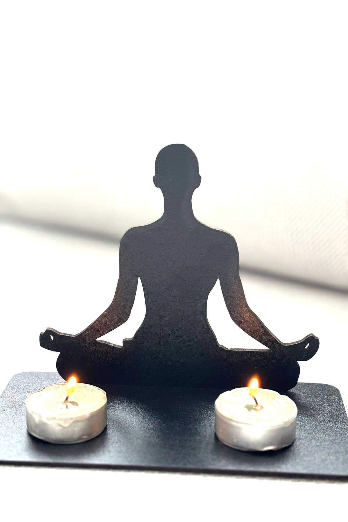 M&T WORKSHOP Ahşap Mumluk Aplik Mumluk Meditasyon Figürlü Masa Kitaplık Konsol Mumluğu
