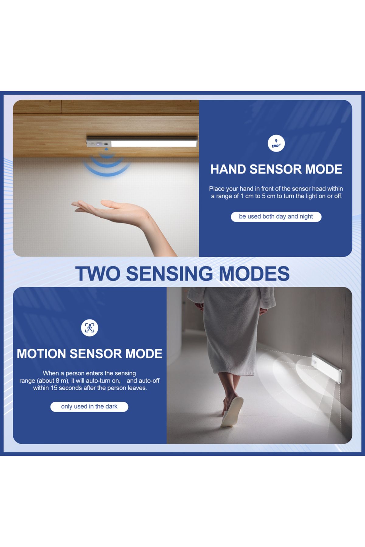 aiopp-20cm 72leds LED Under Cabinet Lights, 3 in 1 Motion Sensor Lights Indoor with Hand Wave Activated, 3 6