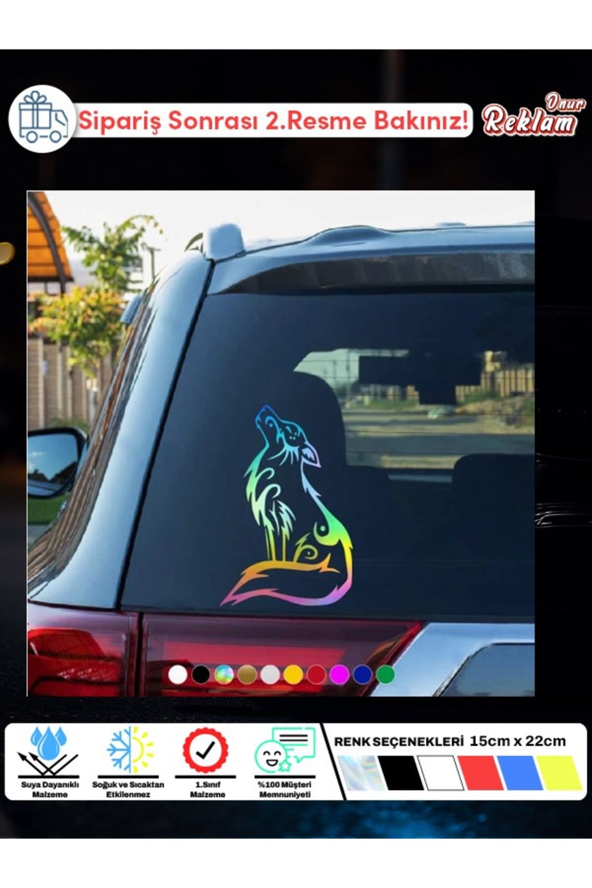 Onur Reklam Uluyan Kurt Figürlü Araç Sticker – 15x22 cm – Suya Dayanıklı