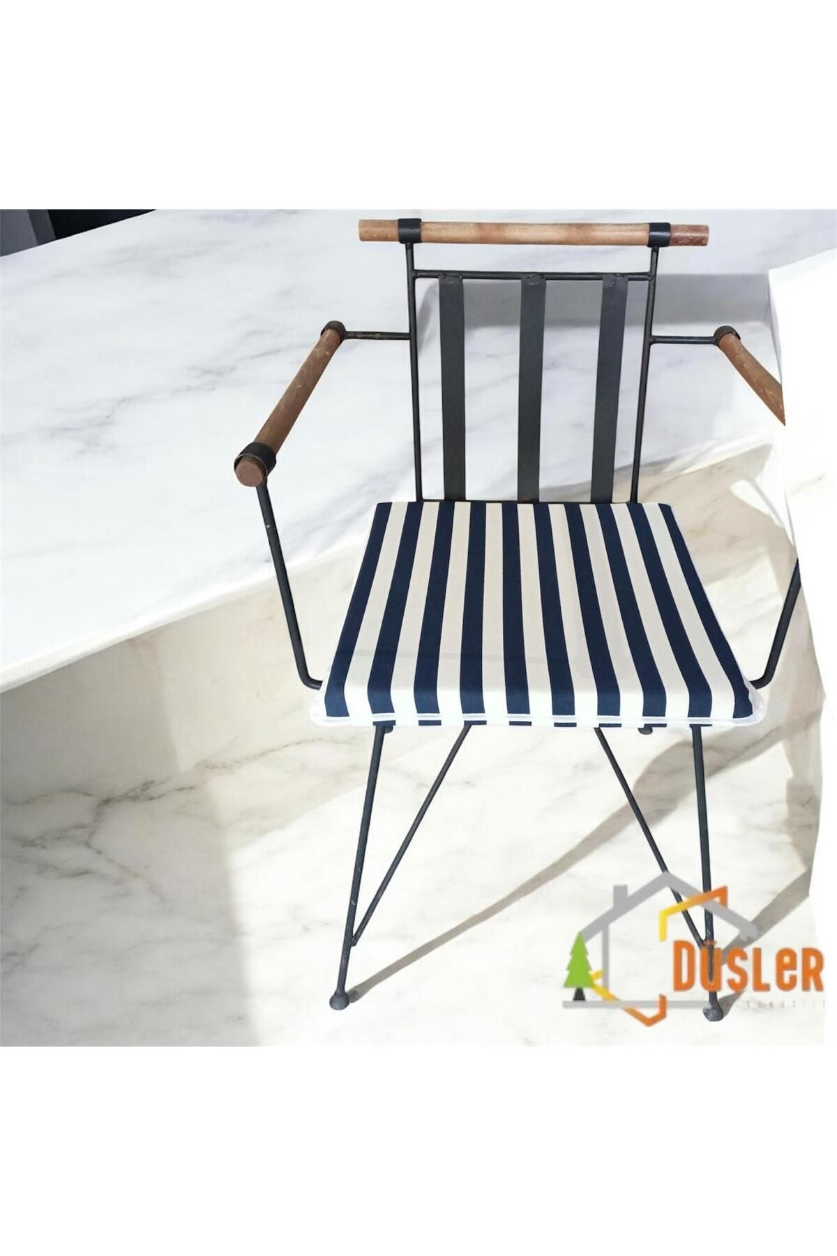 DÜŞLER EV TEKSTİLİ 40x40 Lacivert Beyaz Çizgili Alt Sandalye Minderi 4 cm