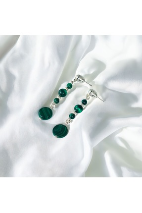 PureBlueCollection 925 Ayar Gümüş Malahit Doğal Taş Sallantılı Küpe