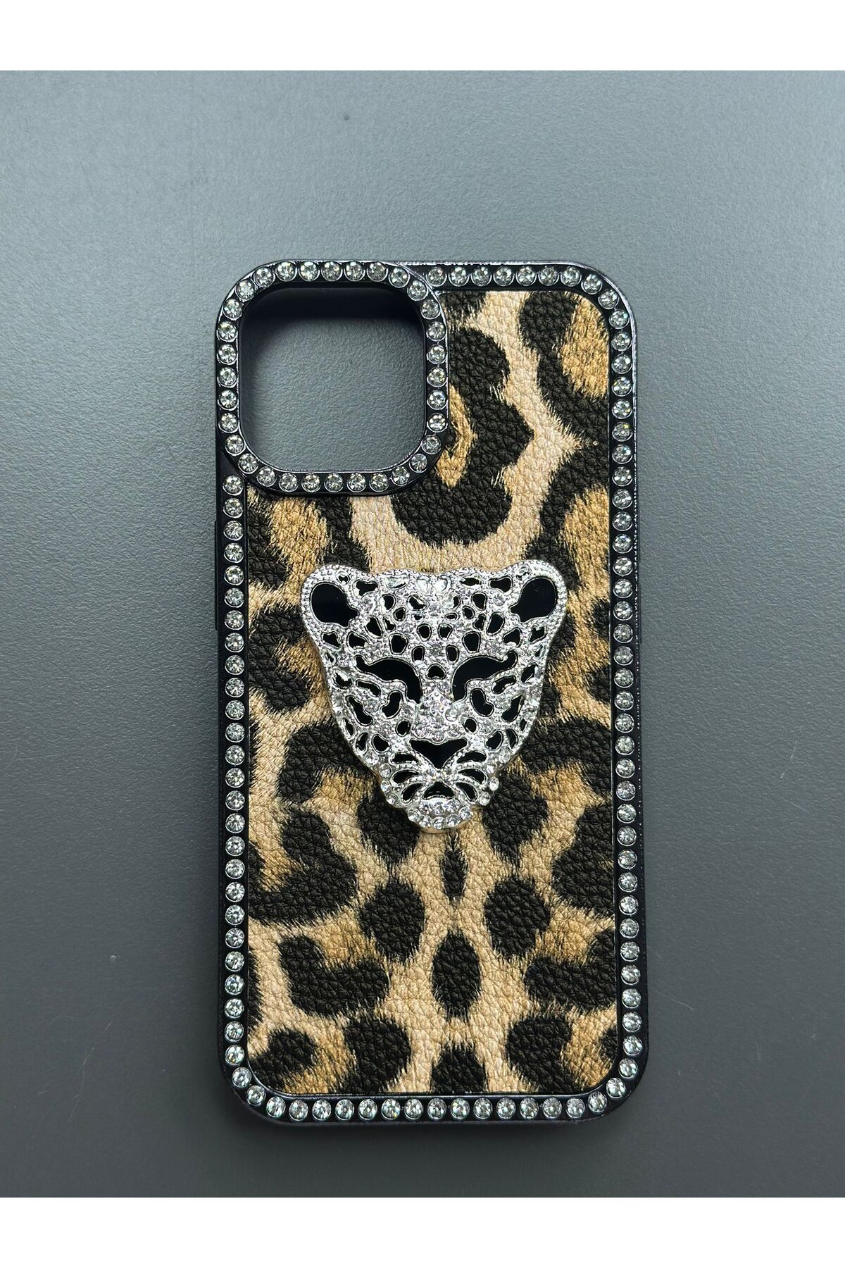 PEXURA TECH İphone 12 Leopar taşlı Telefon Kılıfı