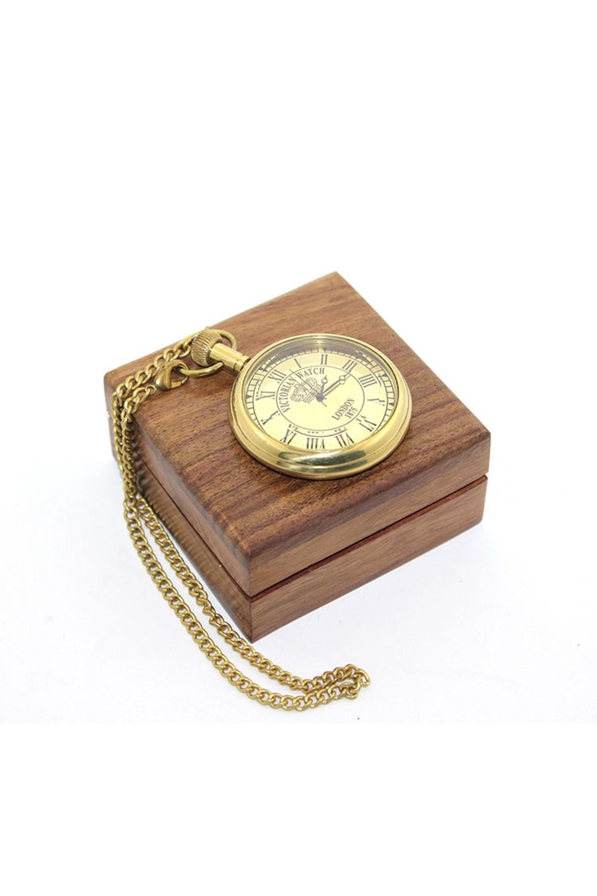 Store Ahşap Kutulu Pirinç Köstekli Saat 7*5 Cm Model 4
