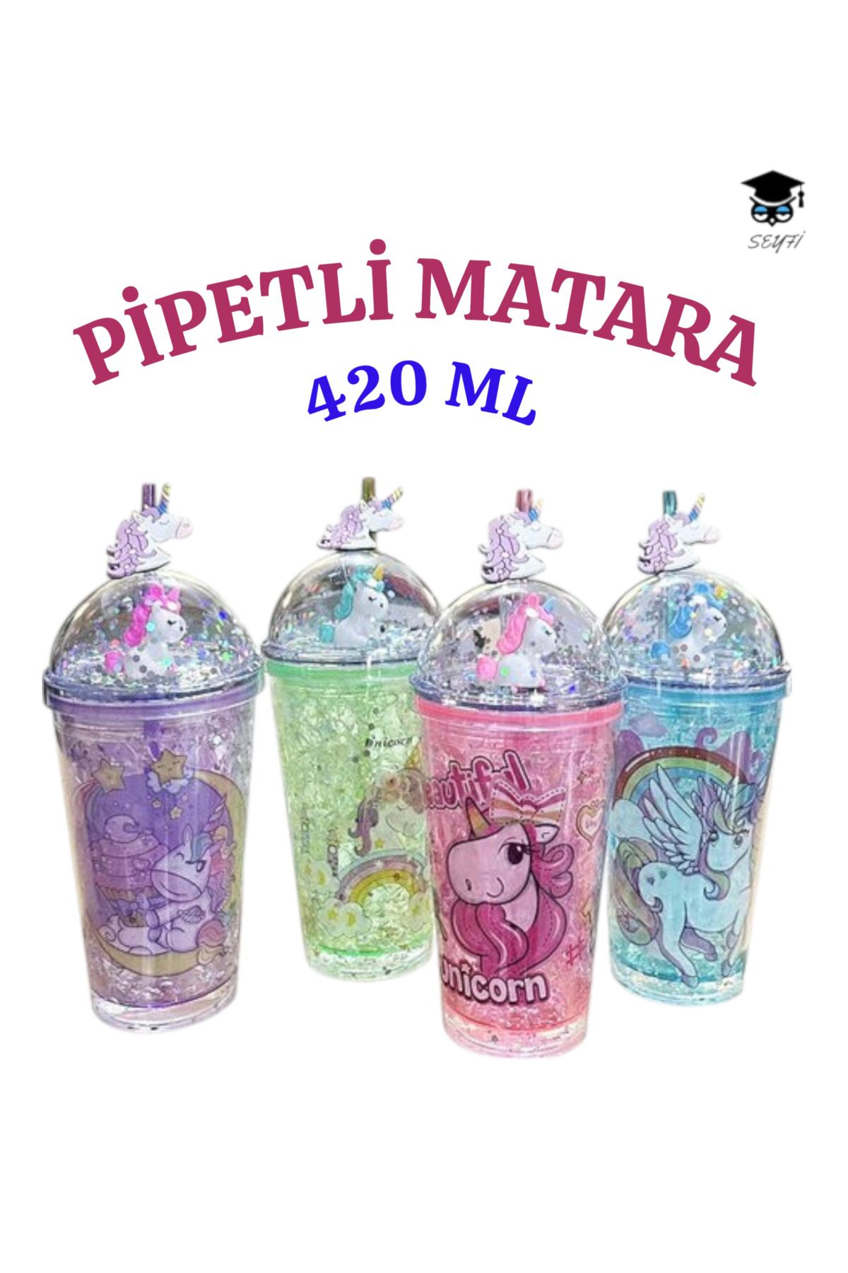 SEYFİKİRTASİYE 1 adet Desenli plastik pipetli bardak 420ml karma renk yollanmaktadır