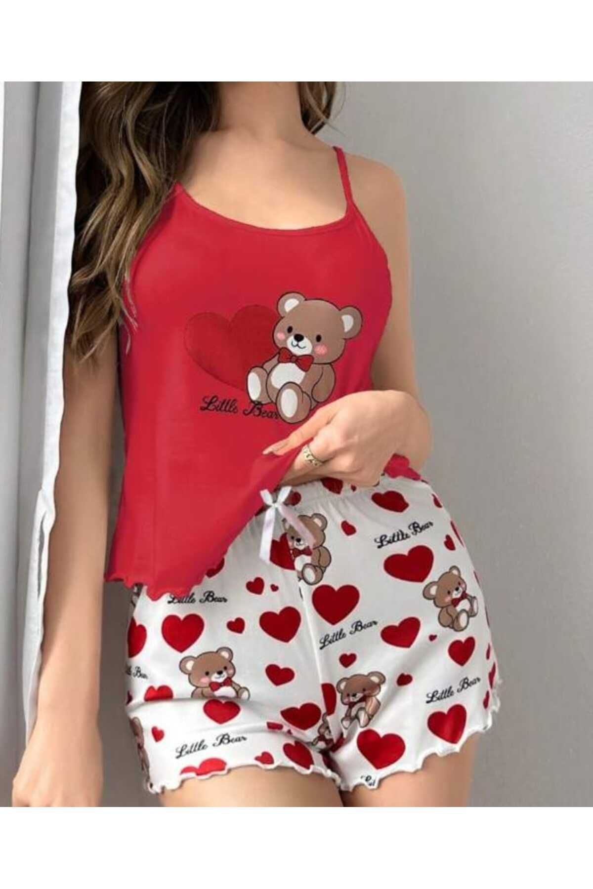 dephome Real Passione Lingerie Ekose Ayıcık Desenli Şortlu Takım