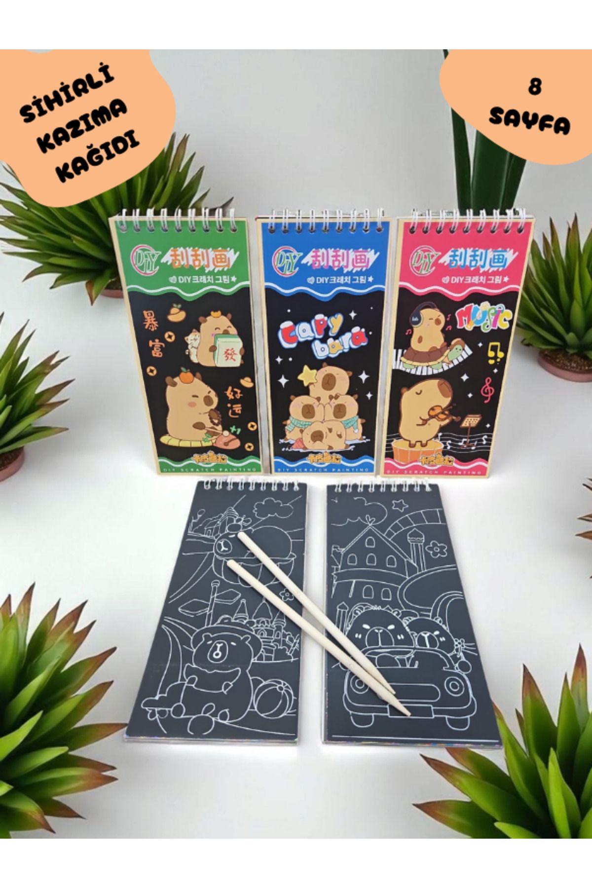 ALLStore Capybara (KAPİBARA) SİHİRLİ KAZIMA KAĞIDI RENGARENK 8 DESENLİ SAYFA