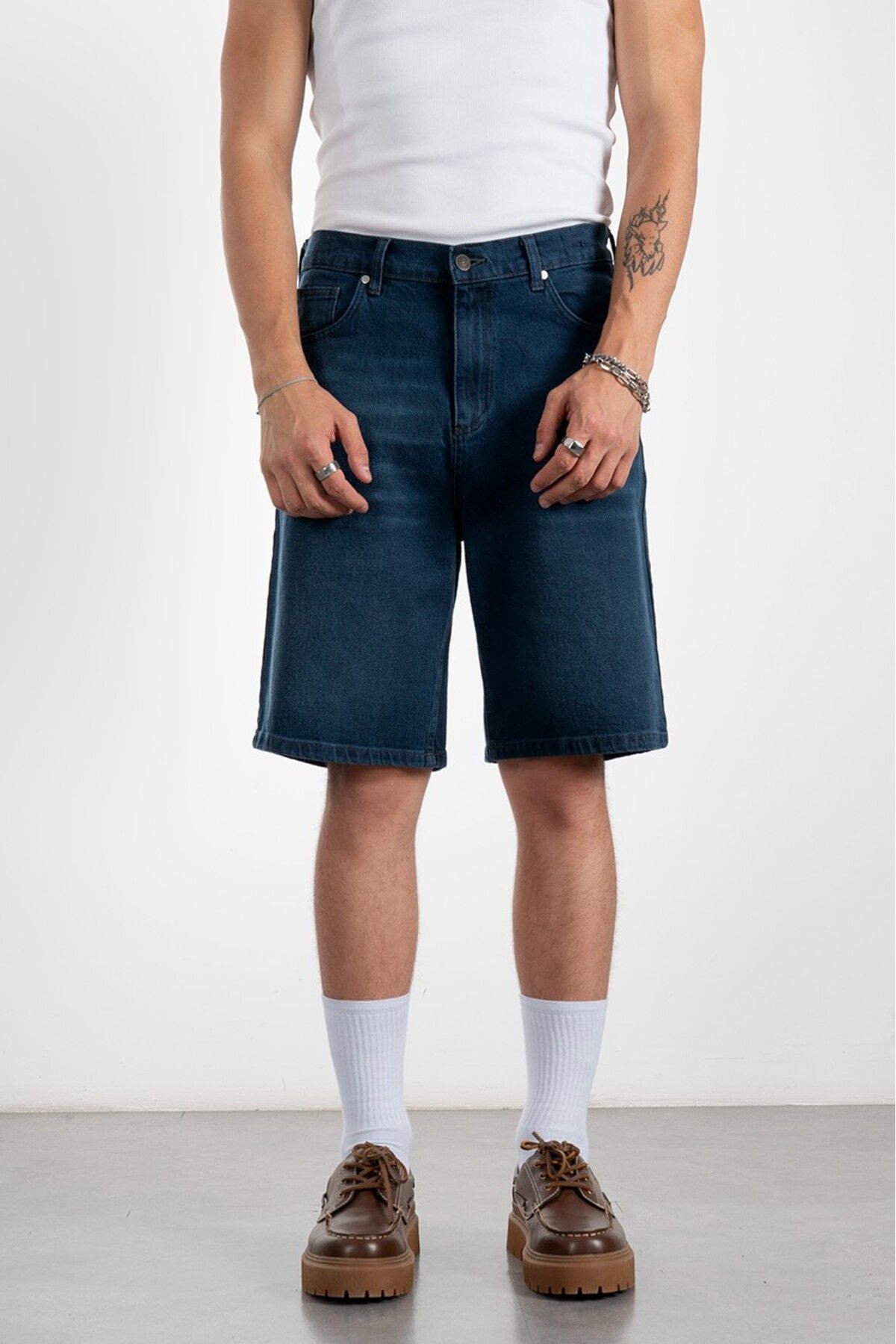 UKHWD SUPPLY Açık Lacivert Baggy Jean Erkek Şort Jorts