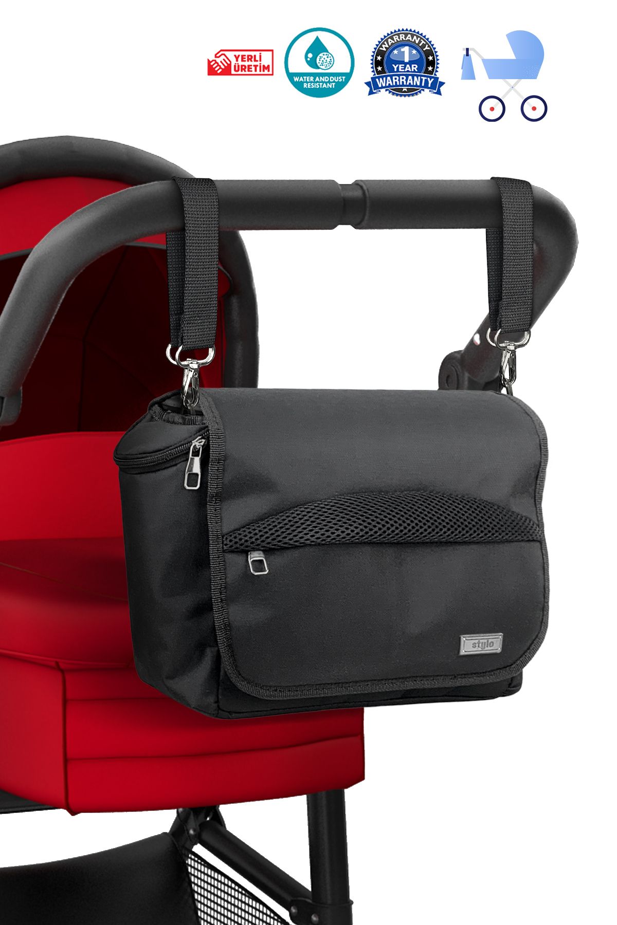 Stylo Stroller Bag Bebek Arabası ve Omuz Çantası X Pro Termos Bölümlü - Siyah