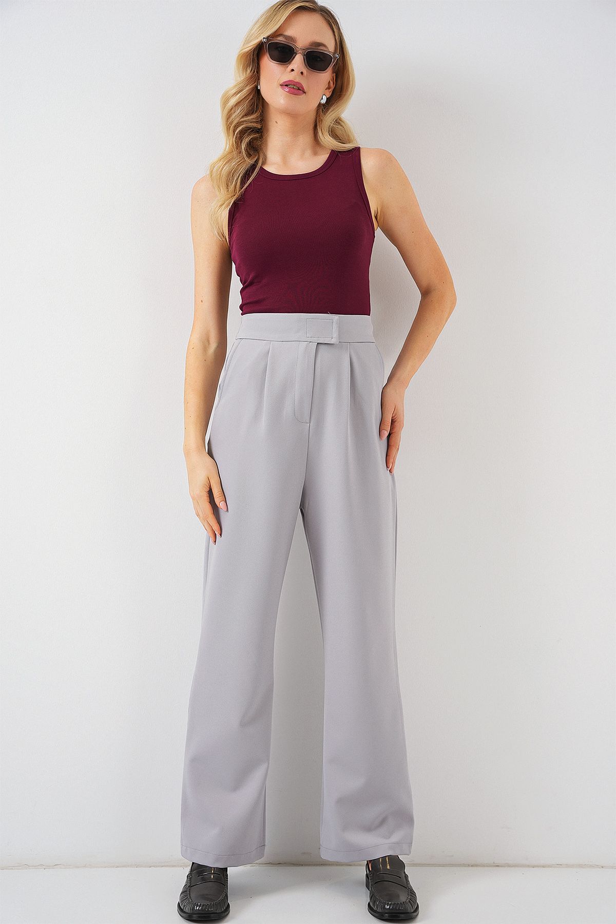 Bigdart-6612 High Waist Fabric Trousers - Gray 3