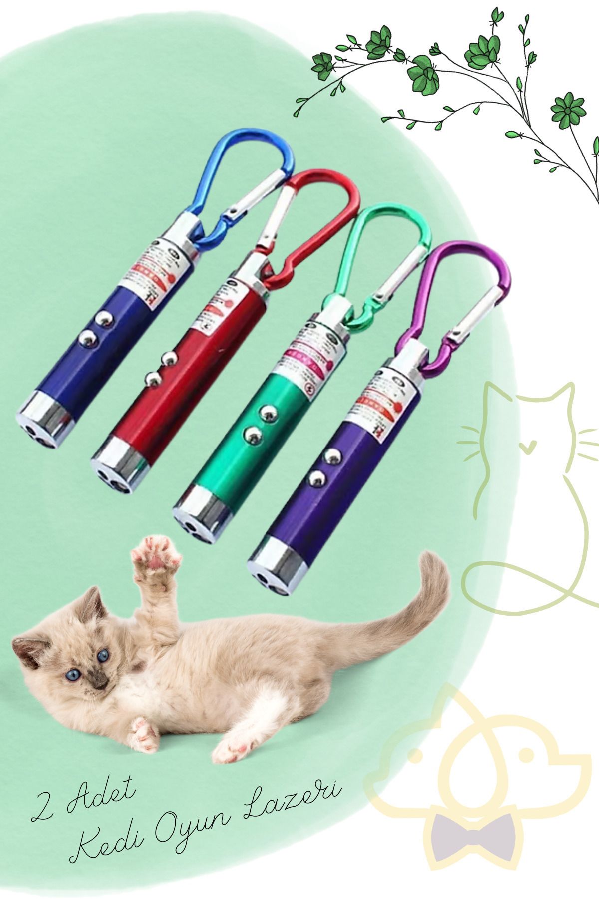 teknotrust Çok Renkli 2'li Kedi ve Köpek Lazer Oyuncak Anahtarlıklar, 3 Fonksiyonlu Keyifli Oyunlar