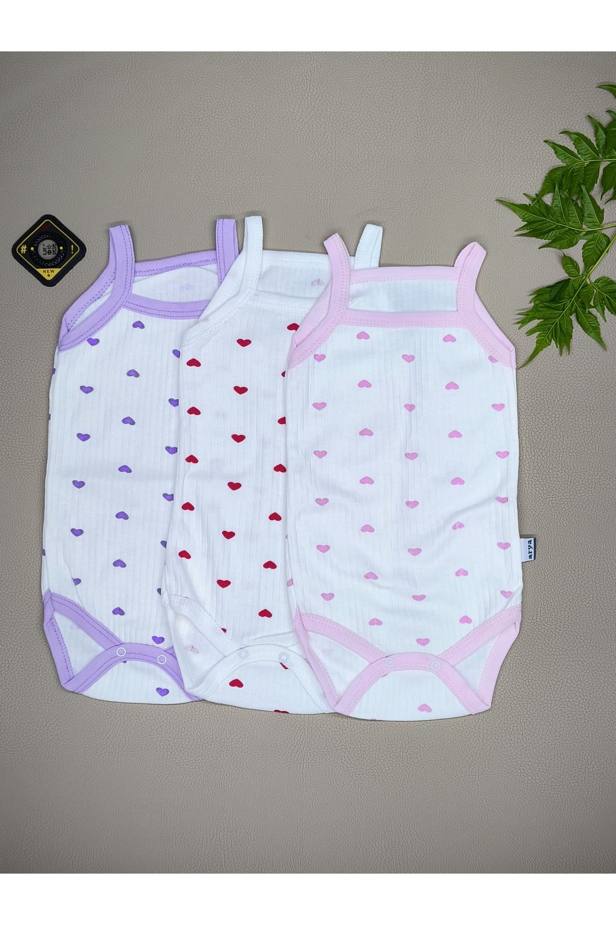 vieso 3'lü Pamuklu Fitilli İp Askılı Kız Bebek Çıtçıtlı Body Atlet Zıbın