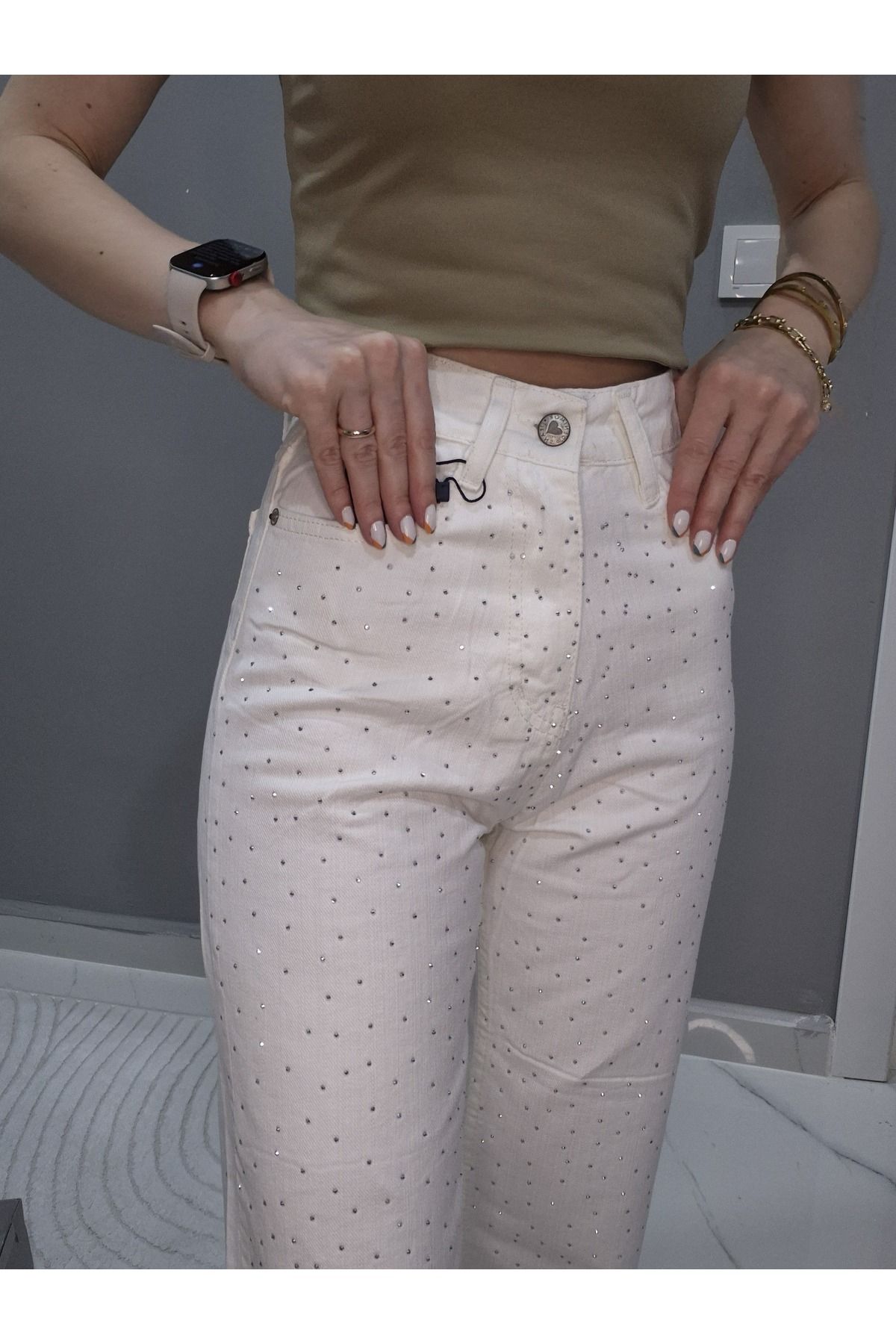 NOXS Taşlı Pantolon - Beyaz