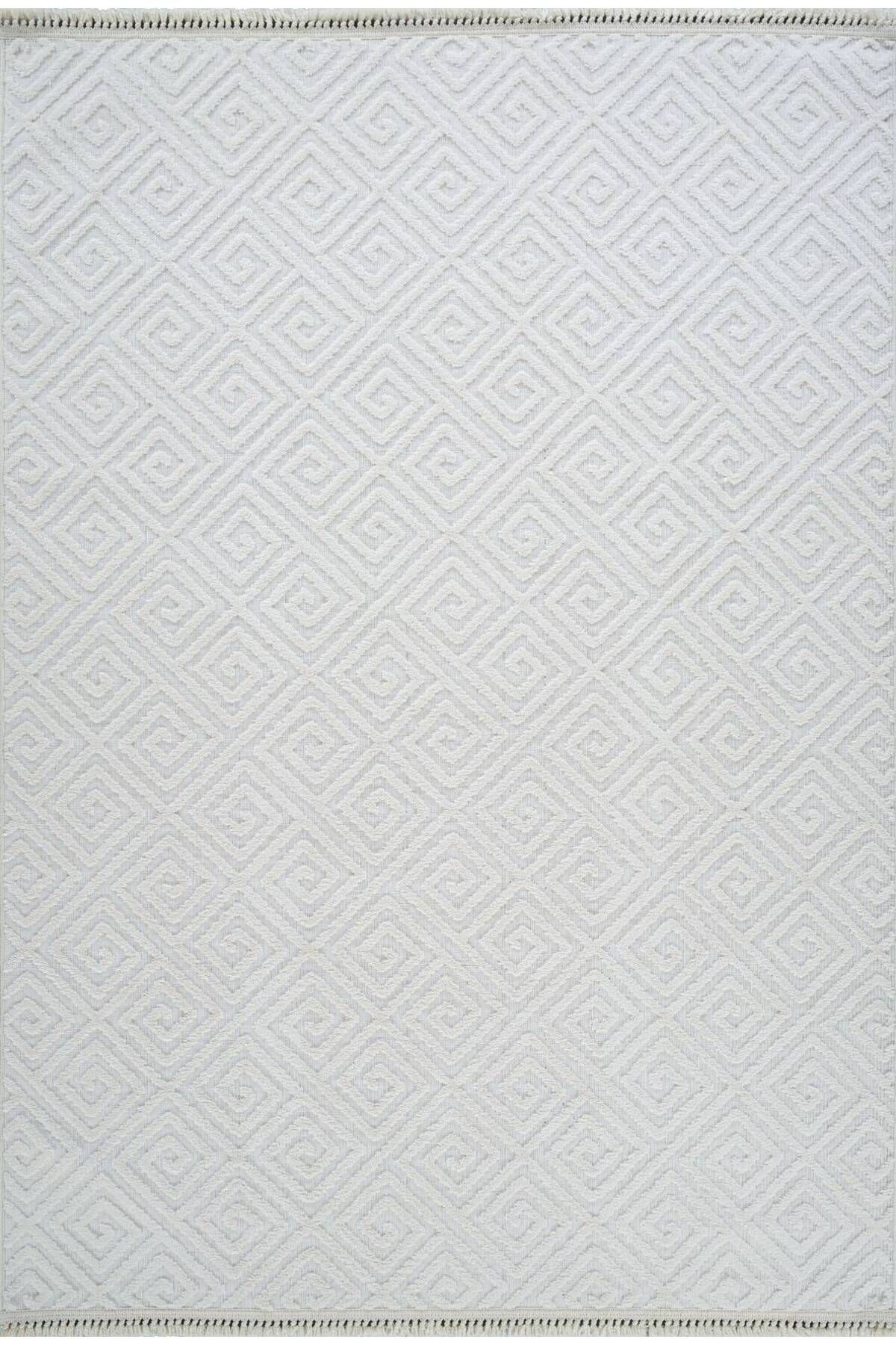 akbel halı & yatak exclusive home design Anemon 6811 Beyaz - Polyester Dokuma Halı | İskandinav Salon Halısı
