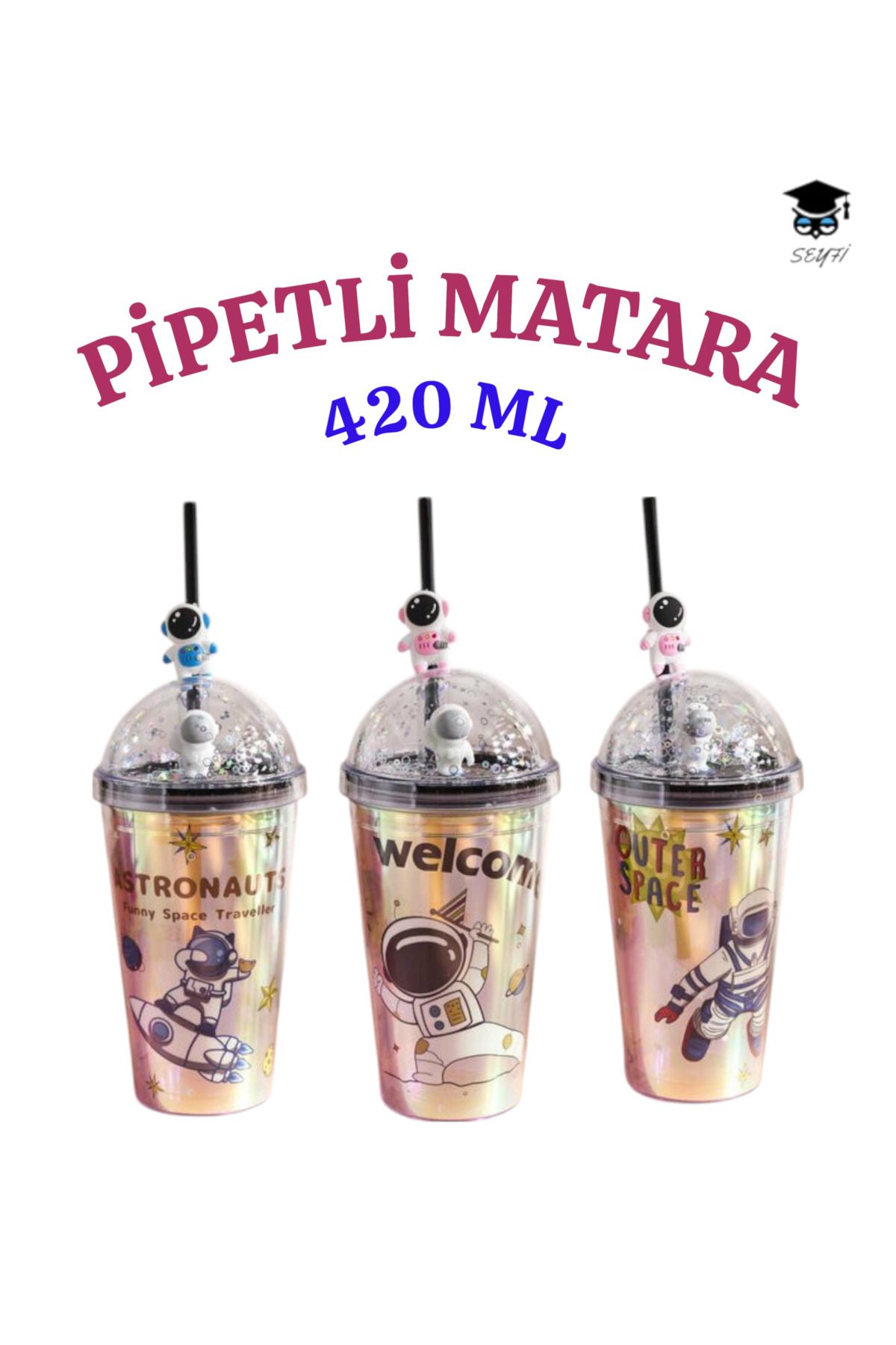 SEYFİKİRTASİYE 1 adet Desenli plastik pipetli bardak 420ml karma renk yollanmaktadır