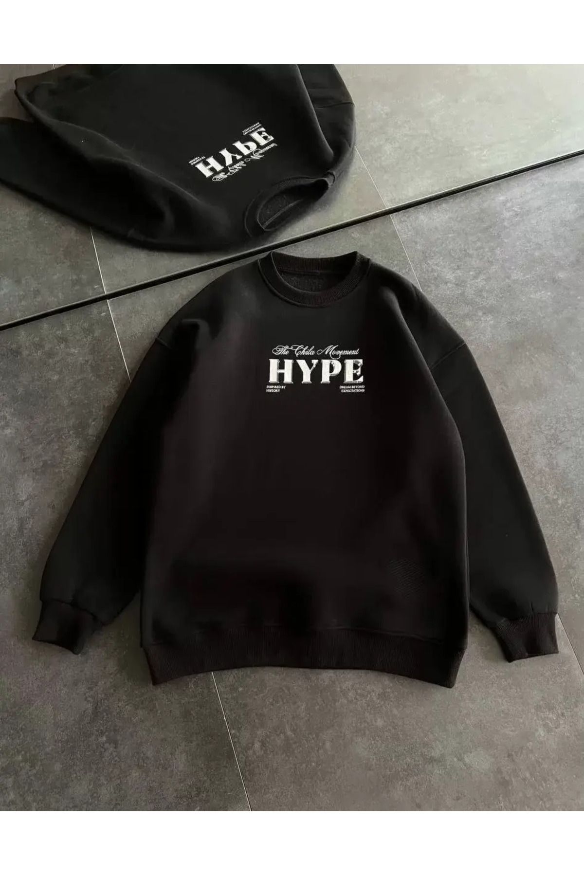 Byozze Kadın Üç İplik Bisiklet Yaka Baskılı SweatShirt - Siyah