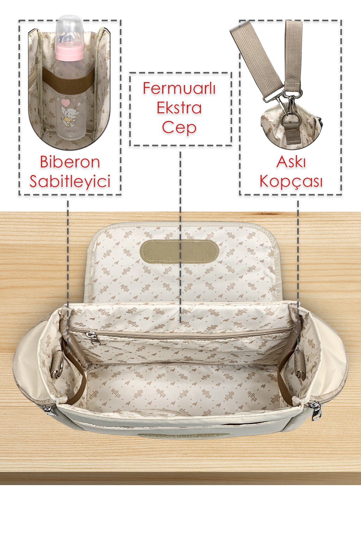 Stylo Stroller Bag Bebek Arabası ve Omuz Çantası X Pro Termos Bölümlü - Bej fotoğrafı 3 (önizleme)