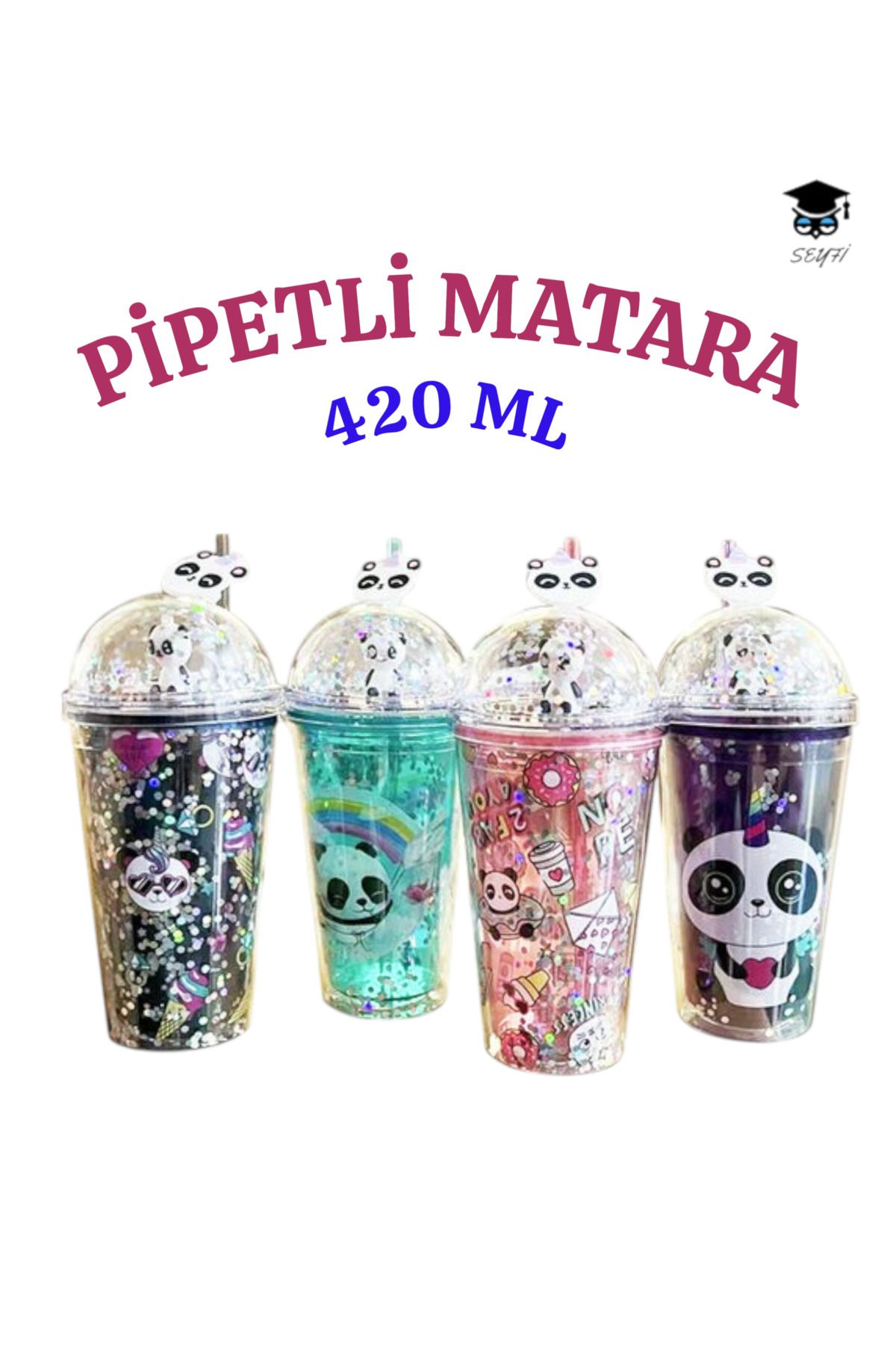 SEYFİKİRTASİYE 1 adet Desenli plastik pipetli bardak 420ml karma renk yollanmaktadır