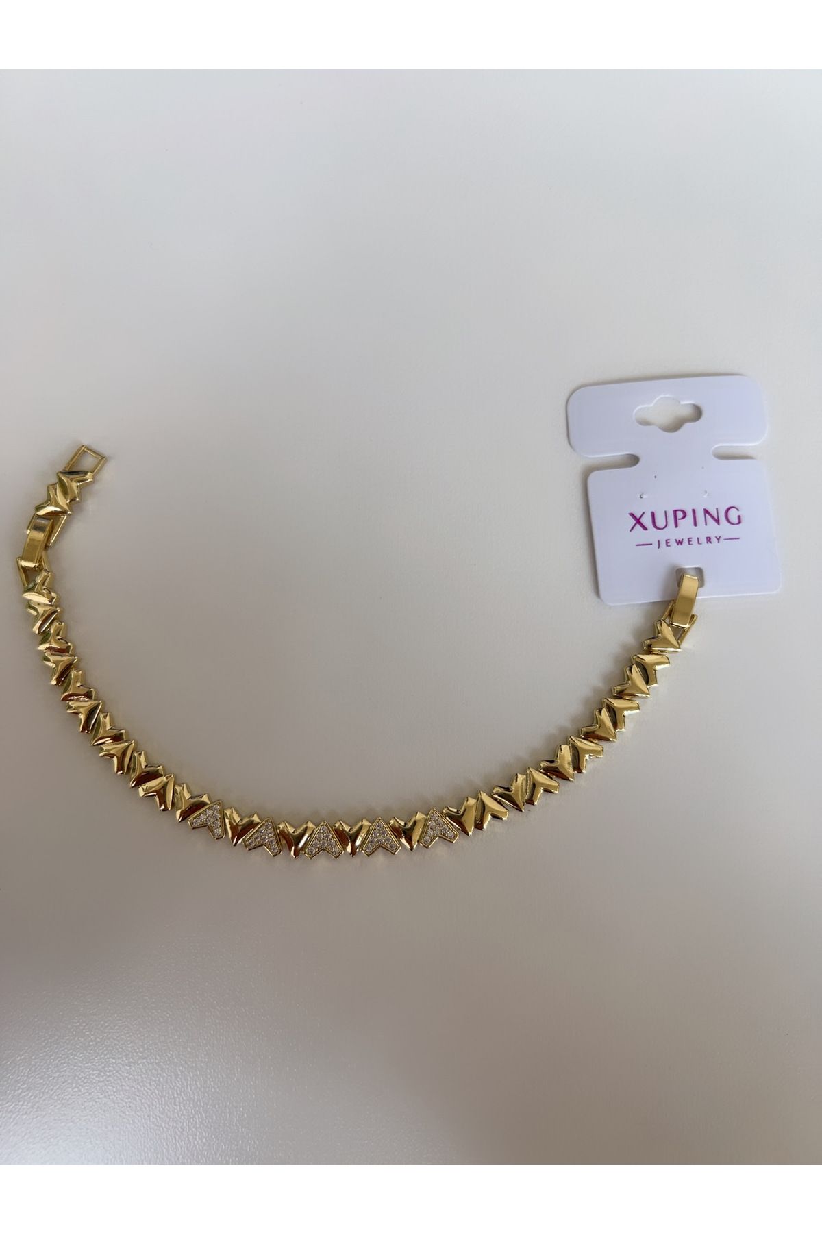XUPING JEWELRY TuelaTaki Kadın Kalp Figülü Zirkon Taşlı 14 Ayar Renginde Bileklik