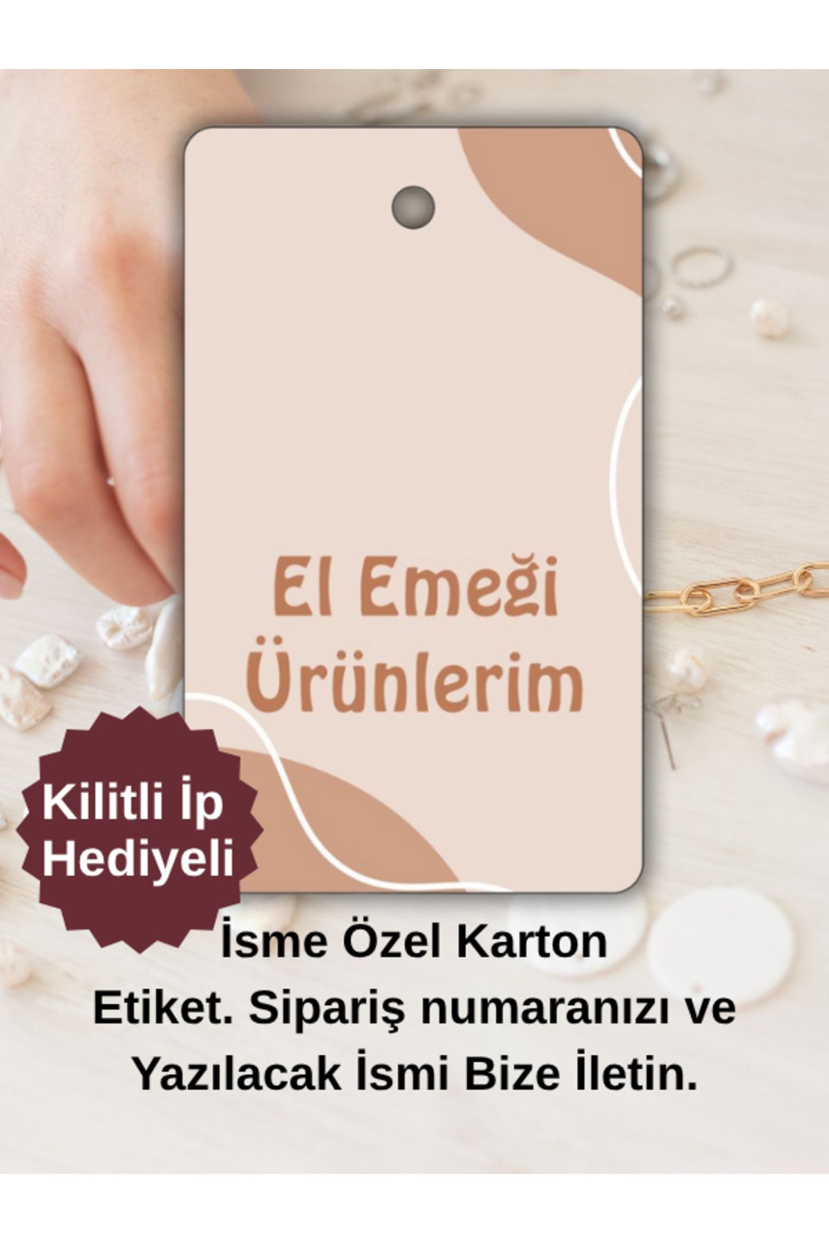 Etiket Vitrini Butiklere Özel Metinli Marka Kartı 36 Adet Kilitli İpli Ürün Etiketi